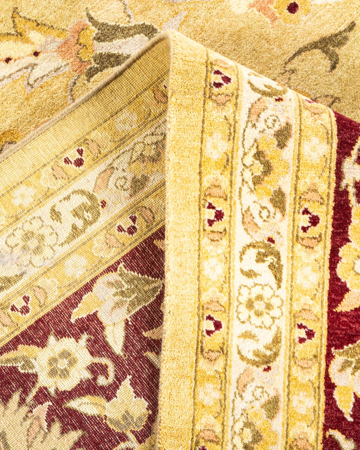 Wool One-Of-A-Kind Hand Knotted Oriental Mogul Yellow Area Rug 9' 2