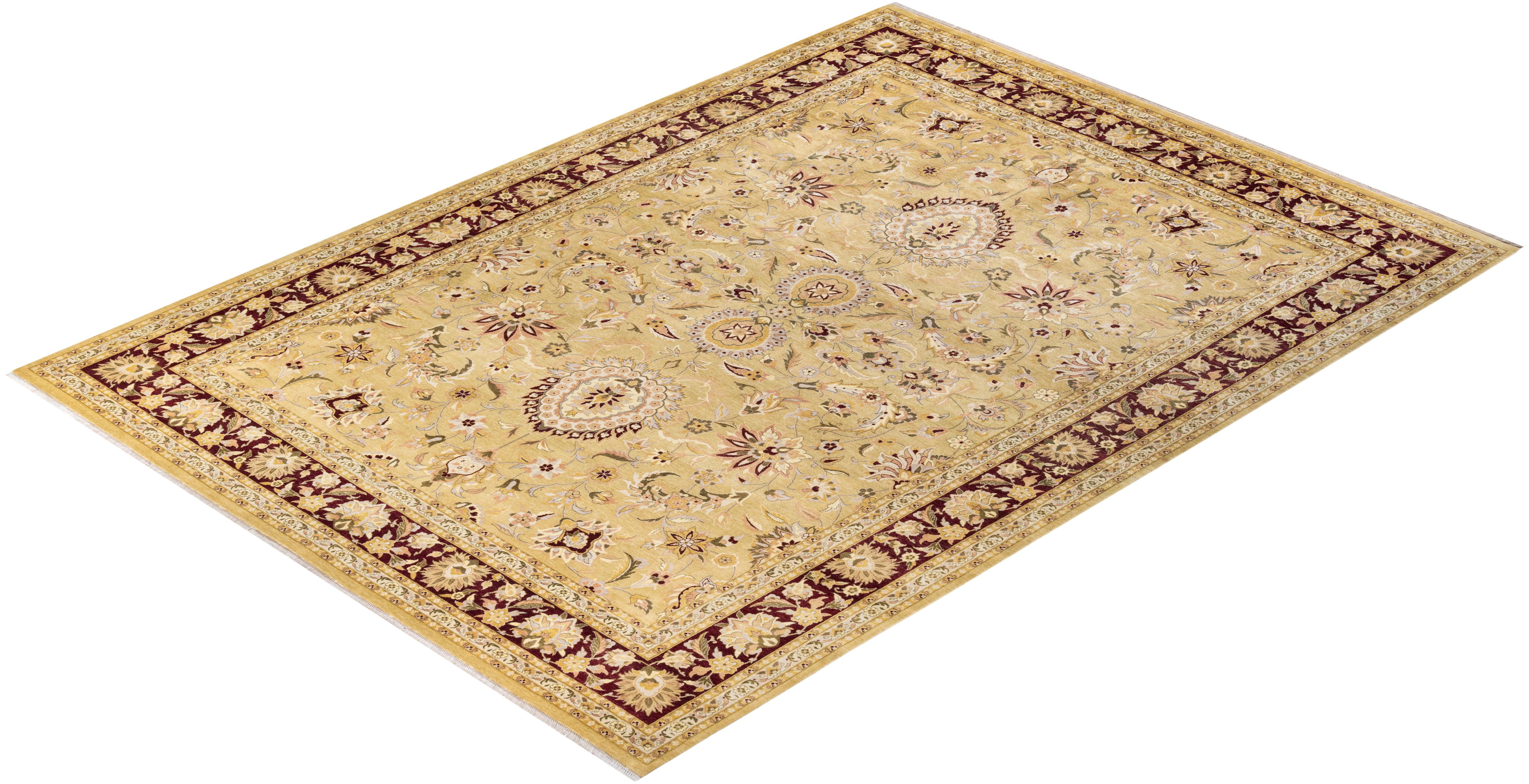 One-Of-A-Kind Hand Knotted Oriental Mogul Yellow Area Rug 9' 2