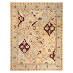 Tapis Oriental Mogul jaune noué à la main, unique en son genre