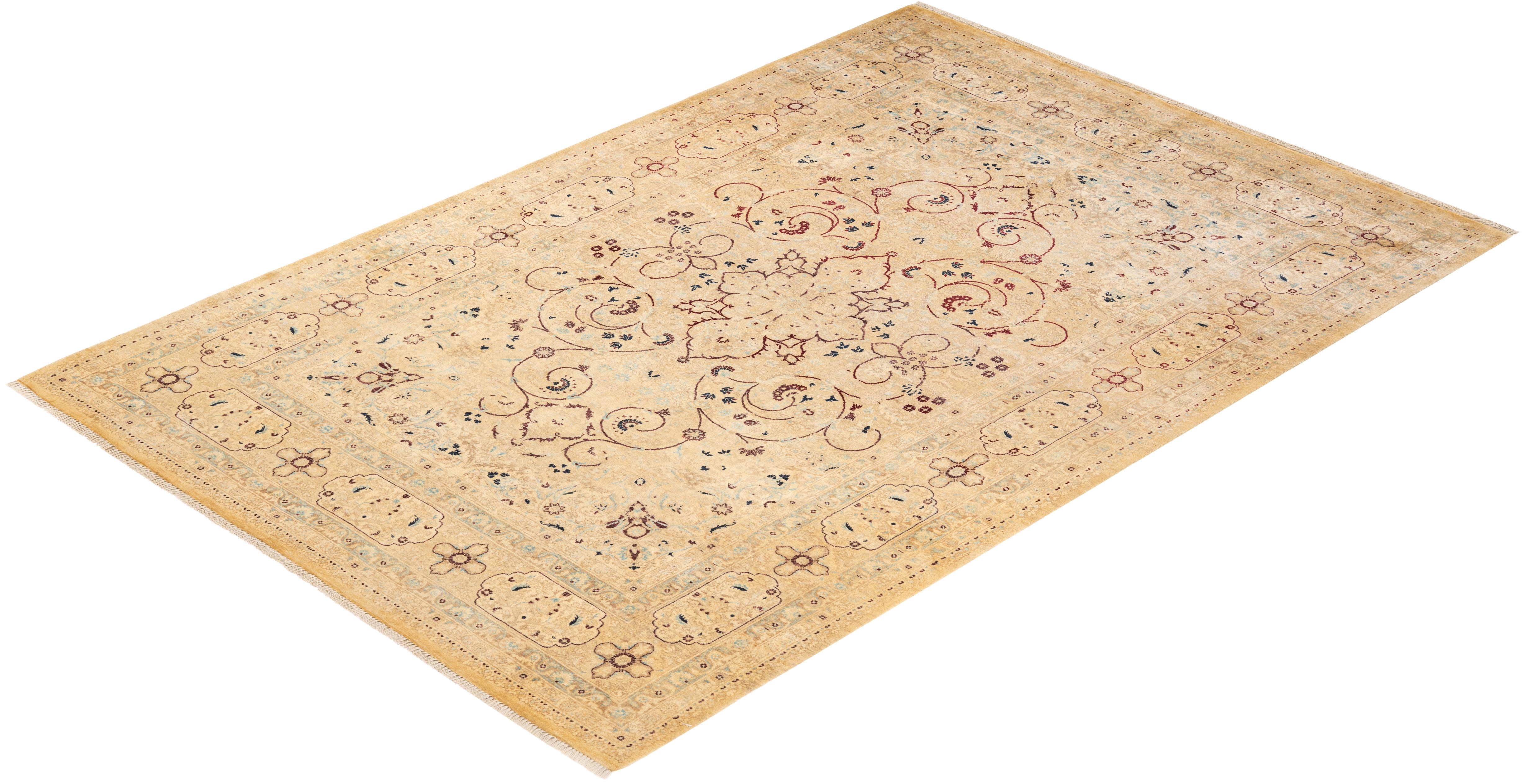 Tapis d'Orient Mogul jaune, noué à la main, unique en son genre en vente 2
