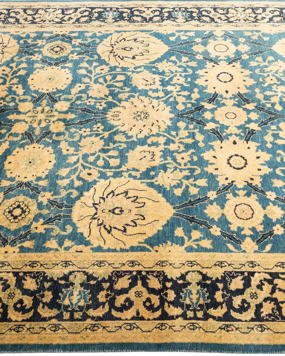 One-Of-A-Kind Hand Knotted Overdyed Eclectic Light Blue Area Rug 5' 0