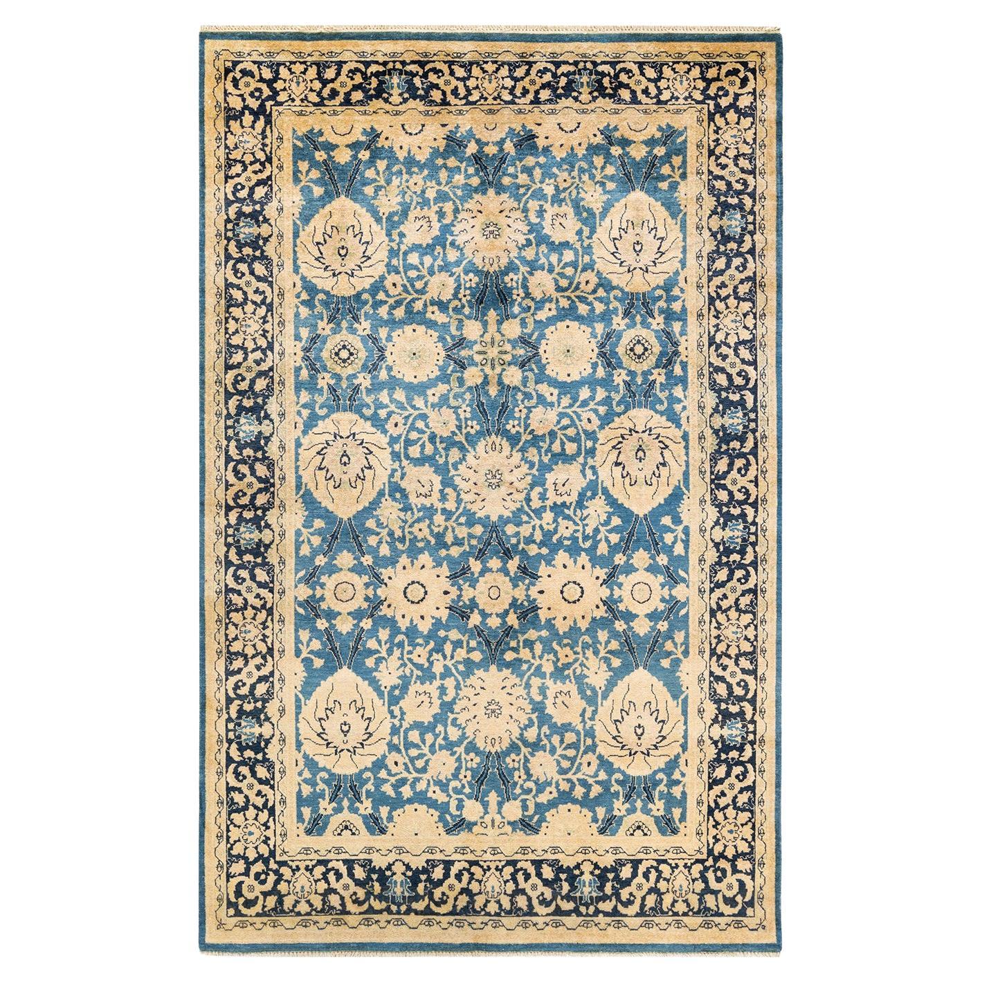 One-Of-A-Kind Hand Knotted Overdyed Eclectic Light Blue Area Rug 5' 0" x 7' 10" For Sale