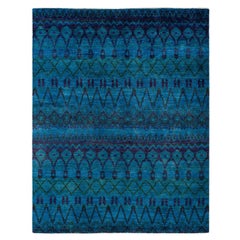 One-Of-A-Kind Hand Knotted Overdyed Modern Blue Area Rug 7' 10" x 9' 10"