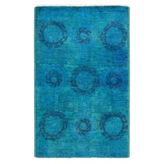 One-of-a-Kind Hand Knotted Overdyed Modern Green Area Rug
