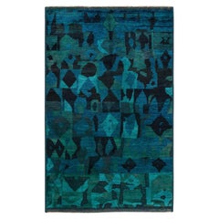 One-of-a-kind Hand Knotted Overdyed Modern Green Area Rug