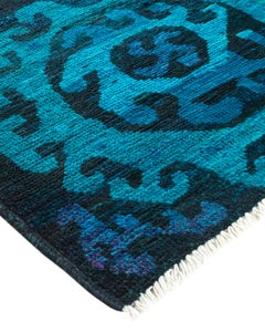 Einzigartiger handgeknüpfter überzogener moderner grüner Teppich, 2,25 m x 2,25 m, Unikat