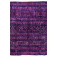 One-of-a-kind Hand Knotted Overdyed Modern Purple Area Rug