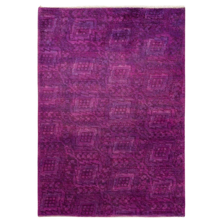 Oneofakind Hand Knotted Overdyed Modern Purple Area Rug For Sale at