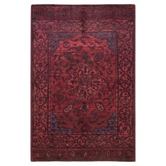 One-of-a-Kind Hand Knotted Overdyed Modern Red Area Rug