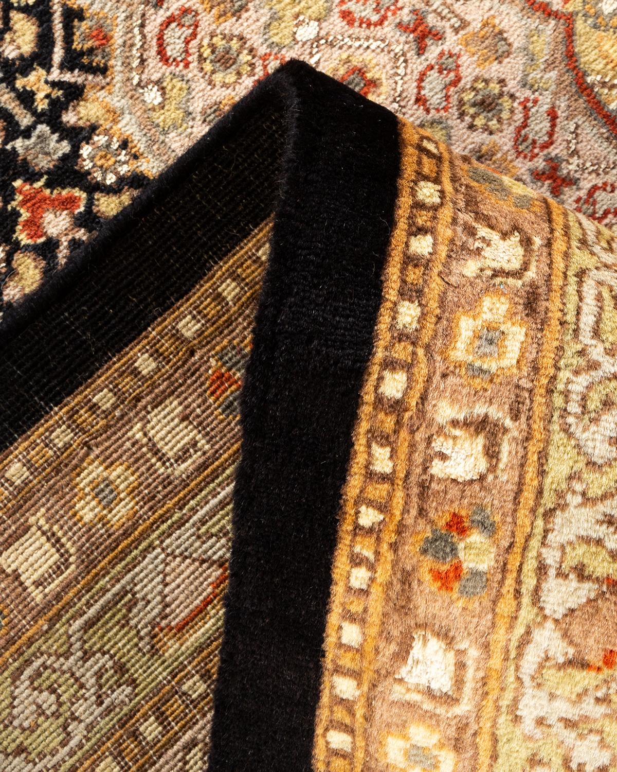 Alfombra anudada a mano overdyed Mogul negra única en su género Lana en venta
