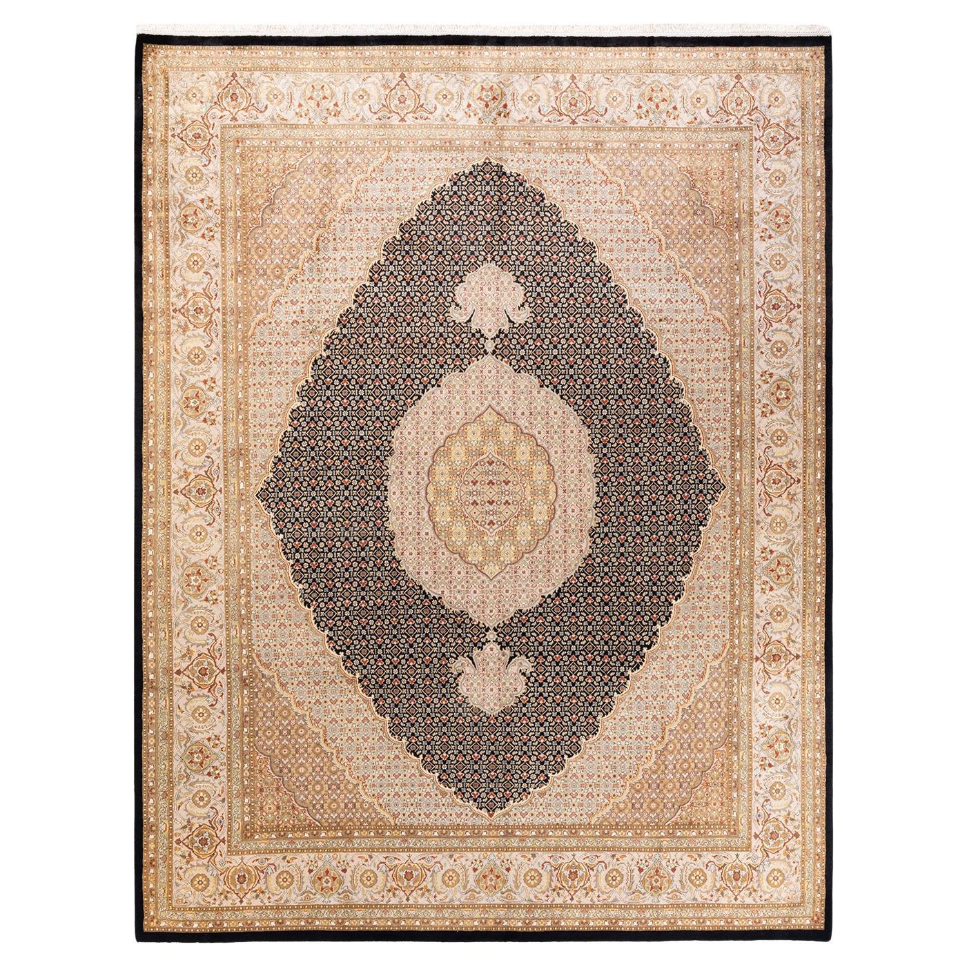 One-of-a-kind Hand Knotted Overdyed Mogul Black Area Rug