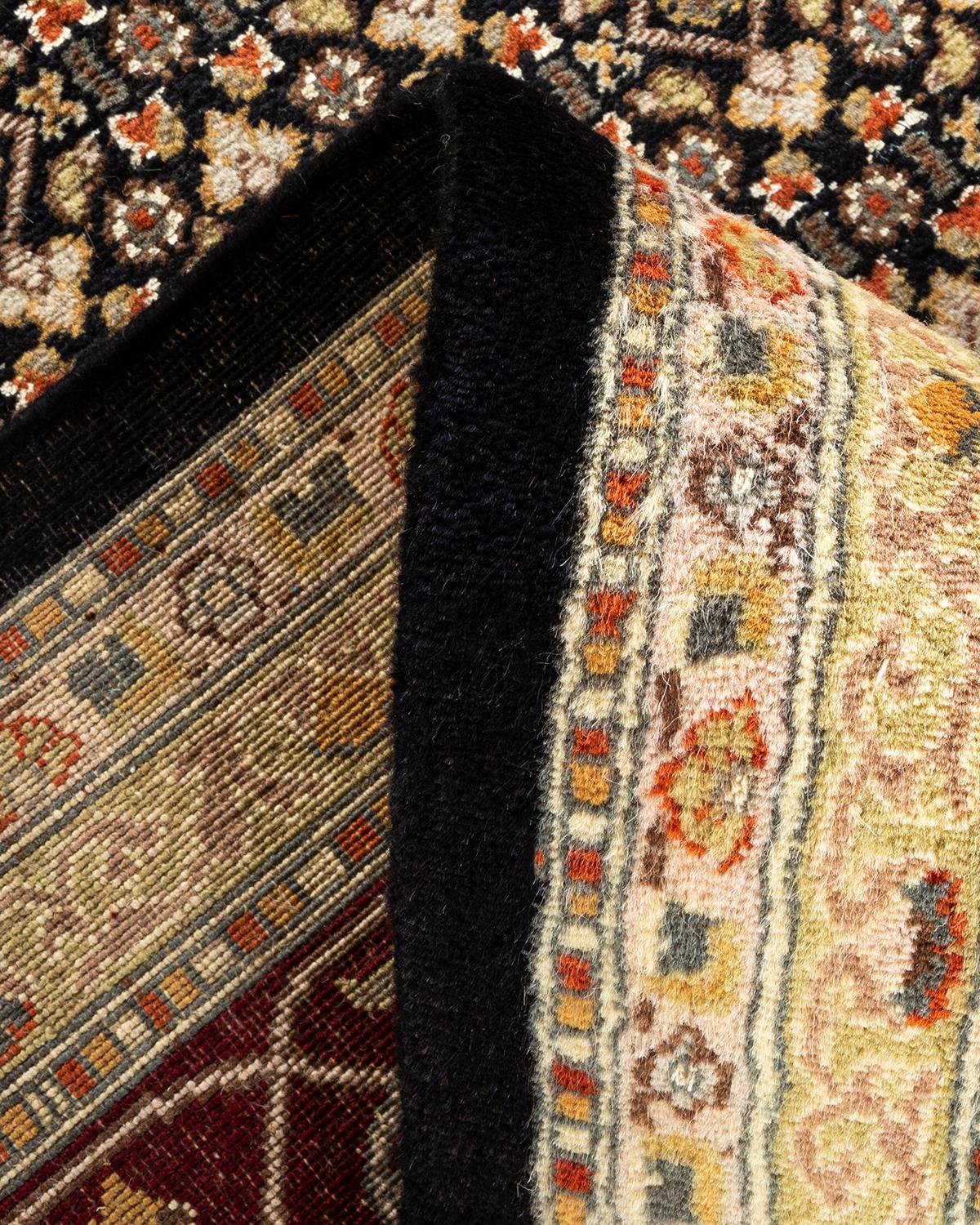 Alfombra anudada a mano overdyed Mogul negra única en su género Lana en venta
