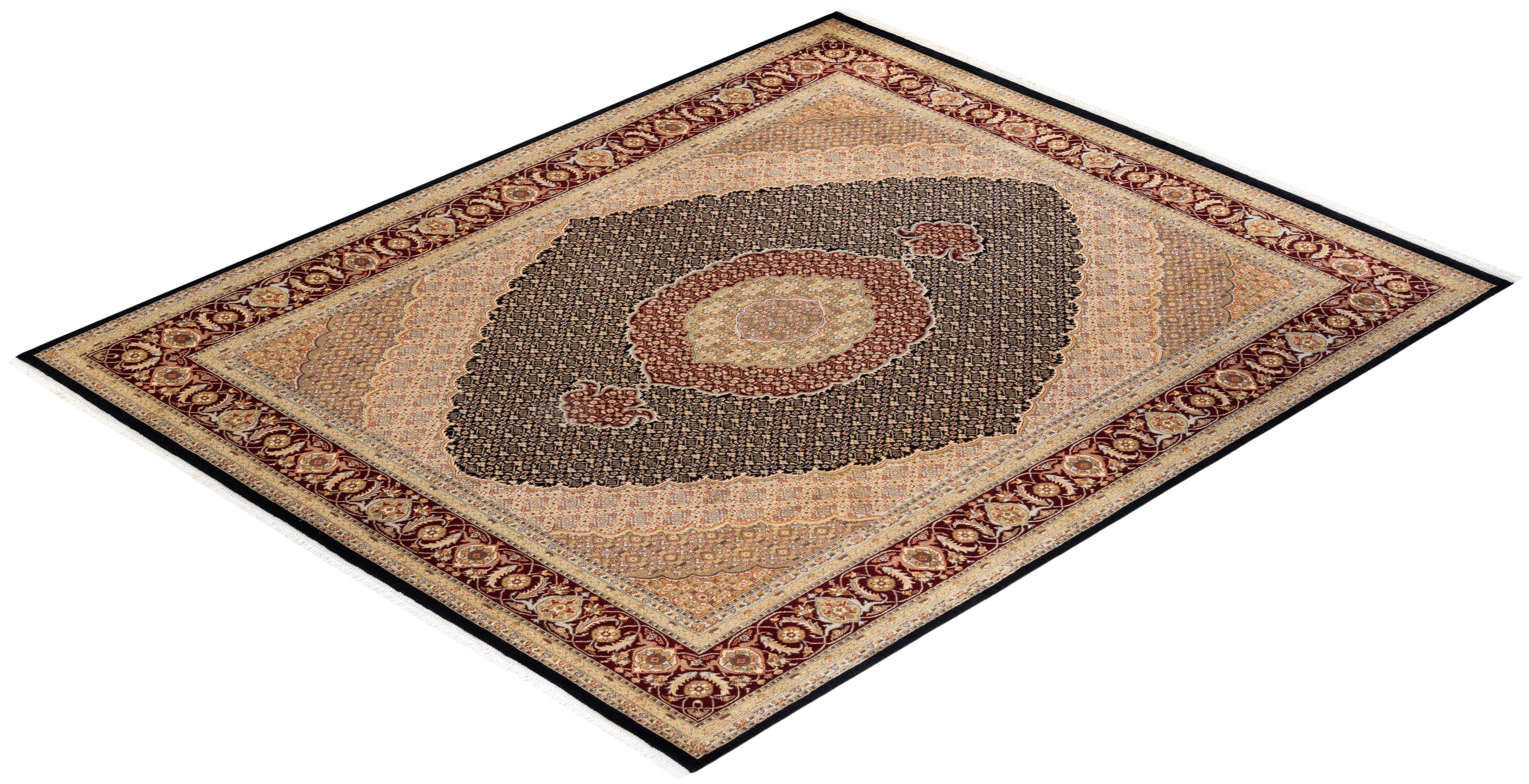 Alfombra anudada a mano overdyed Mogul negra única en su género en venta 2