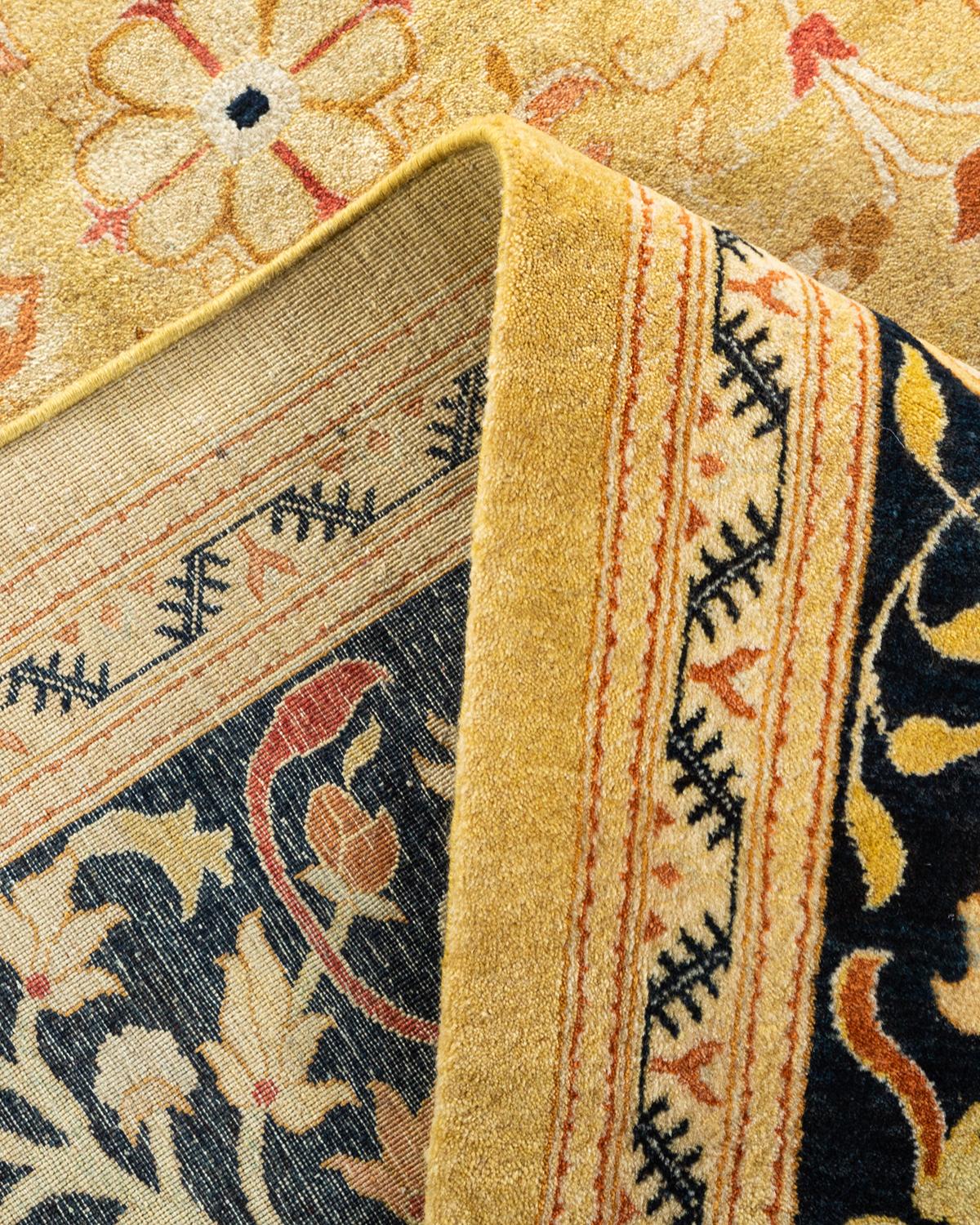 Laine Tapis unique noué à la main et overdyed vert moghol, unique en son genre en vente