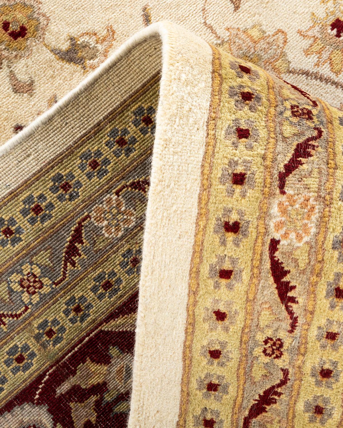 Wool One-of-a-kind Hand Knotted Overdyed Mogul Ivory Area Rug For Sale