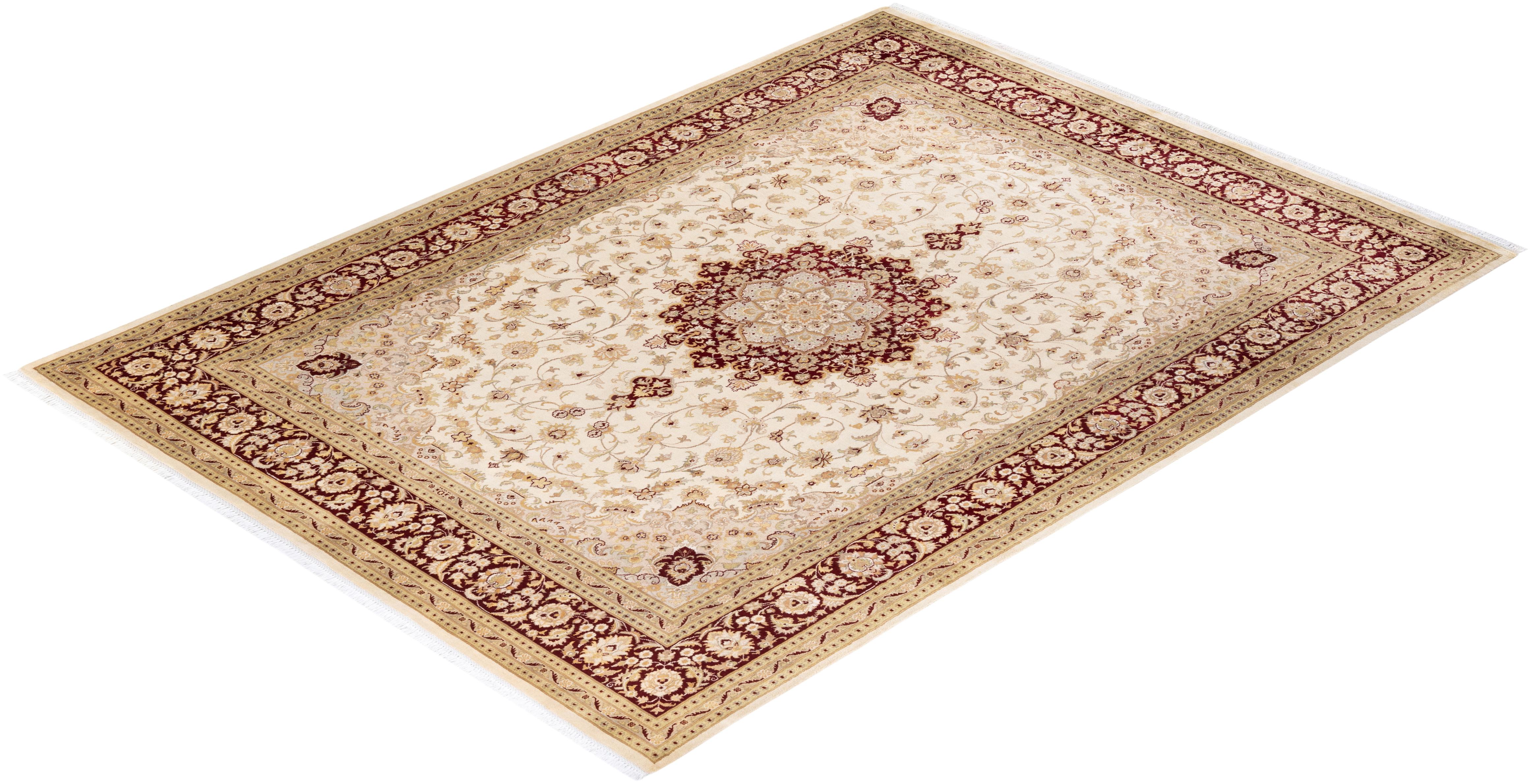 One-of-a-kind Hand Knotted Overdyed Mogul Ivory Area Rug For Sale 2
