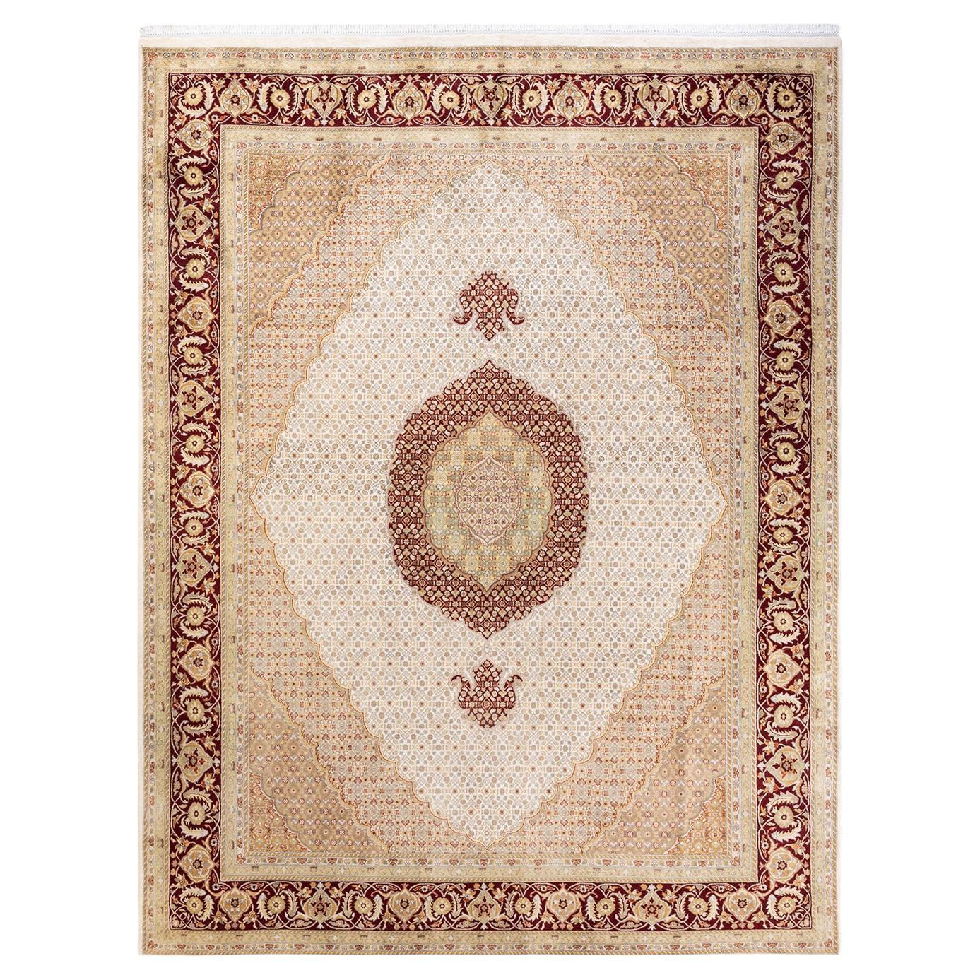 One-of-a-Kind Hand Knotted Overdyed Mogul Ivory Area Rug For Sale