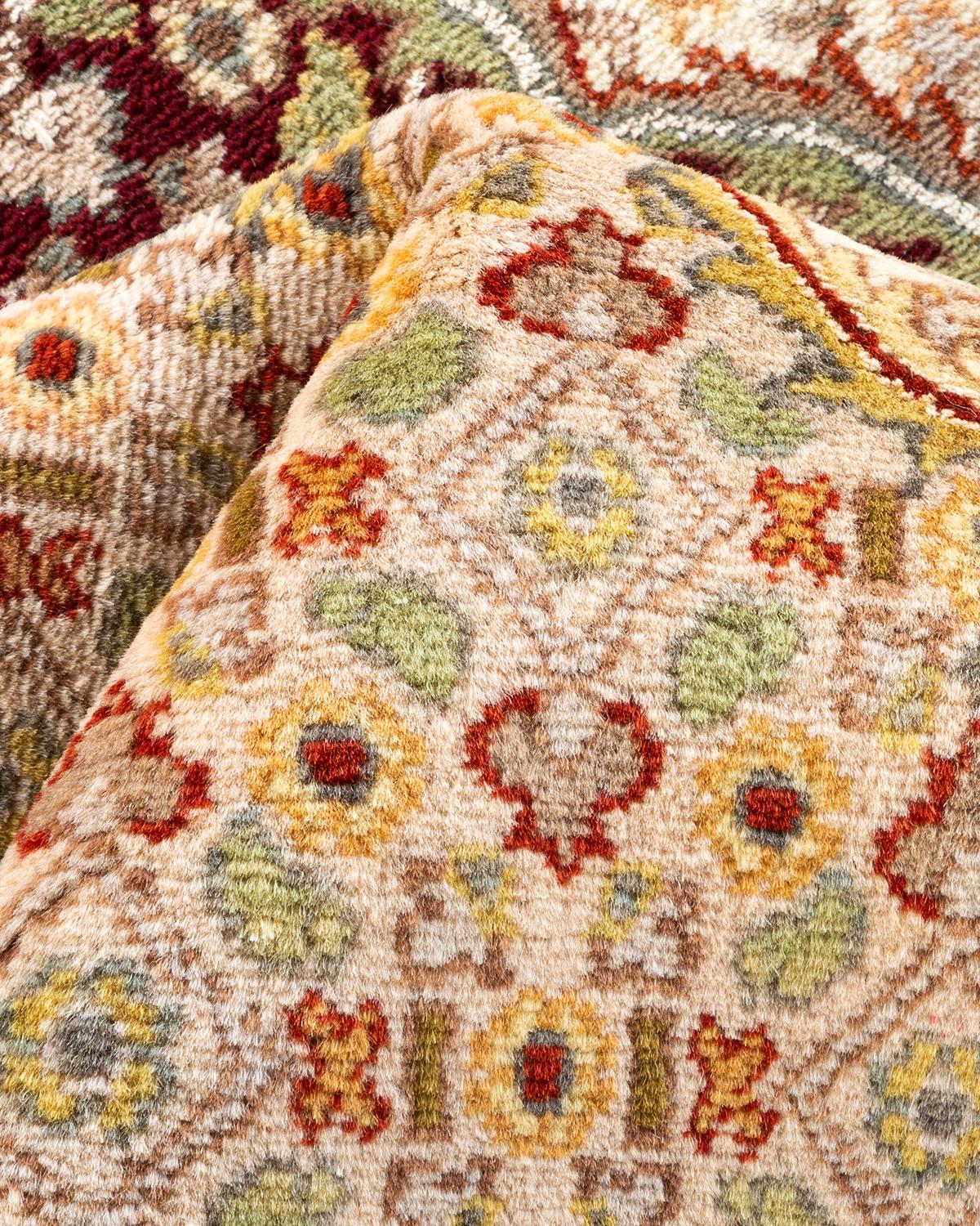 Handgeknüpfter Overdyed Mogul Elfenbeinfarbener Teppich in Elfenbein, Unikat im Angebot 1