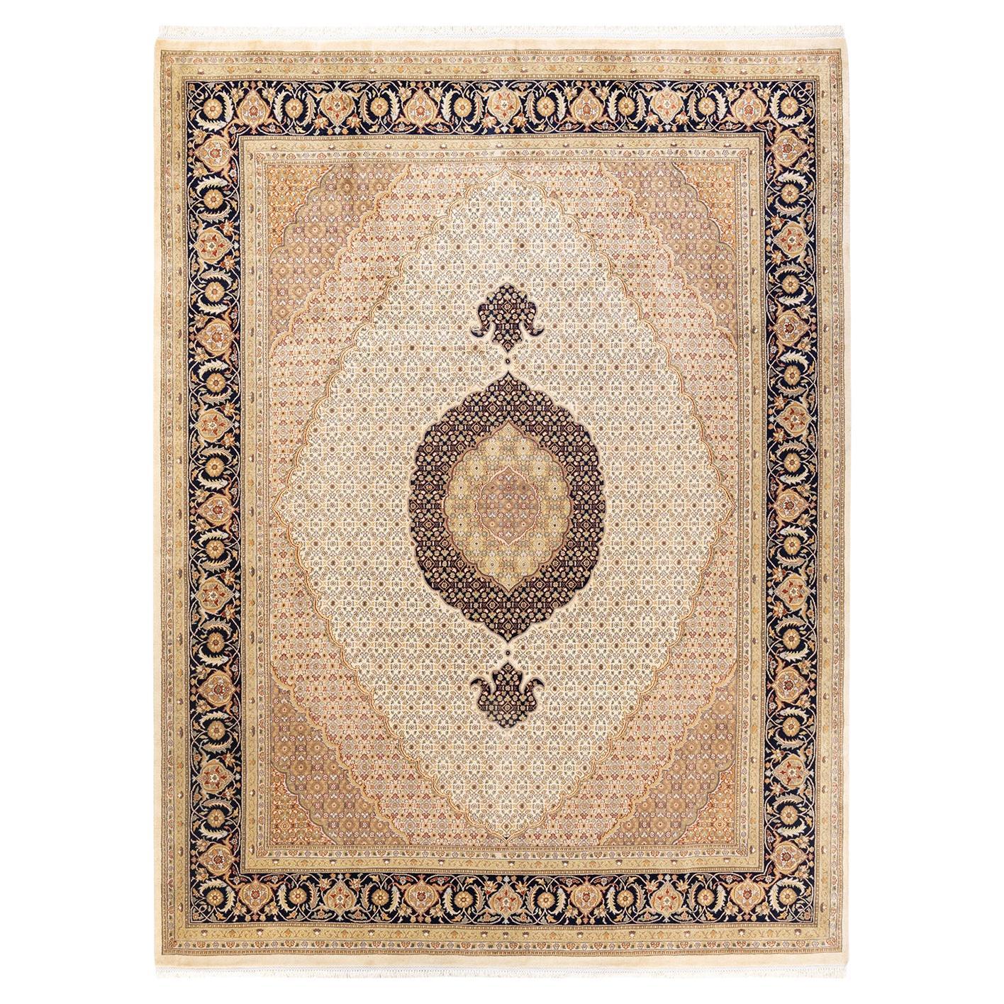 One-Of-A-Kind Hand Knotted Overdyed Mogul Ivory Area Rug For Sale
