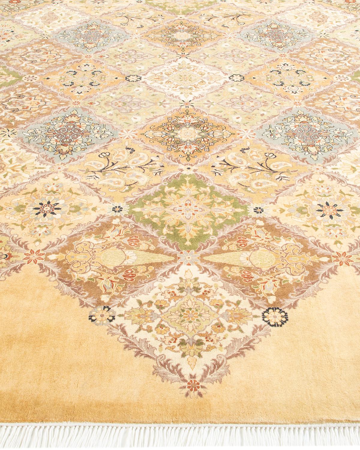 XXIe siècle et contemporain Tapis Mogul jaune overdyed noué à la main unique en son genre, unique en son genre en vente