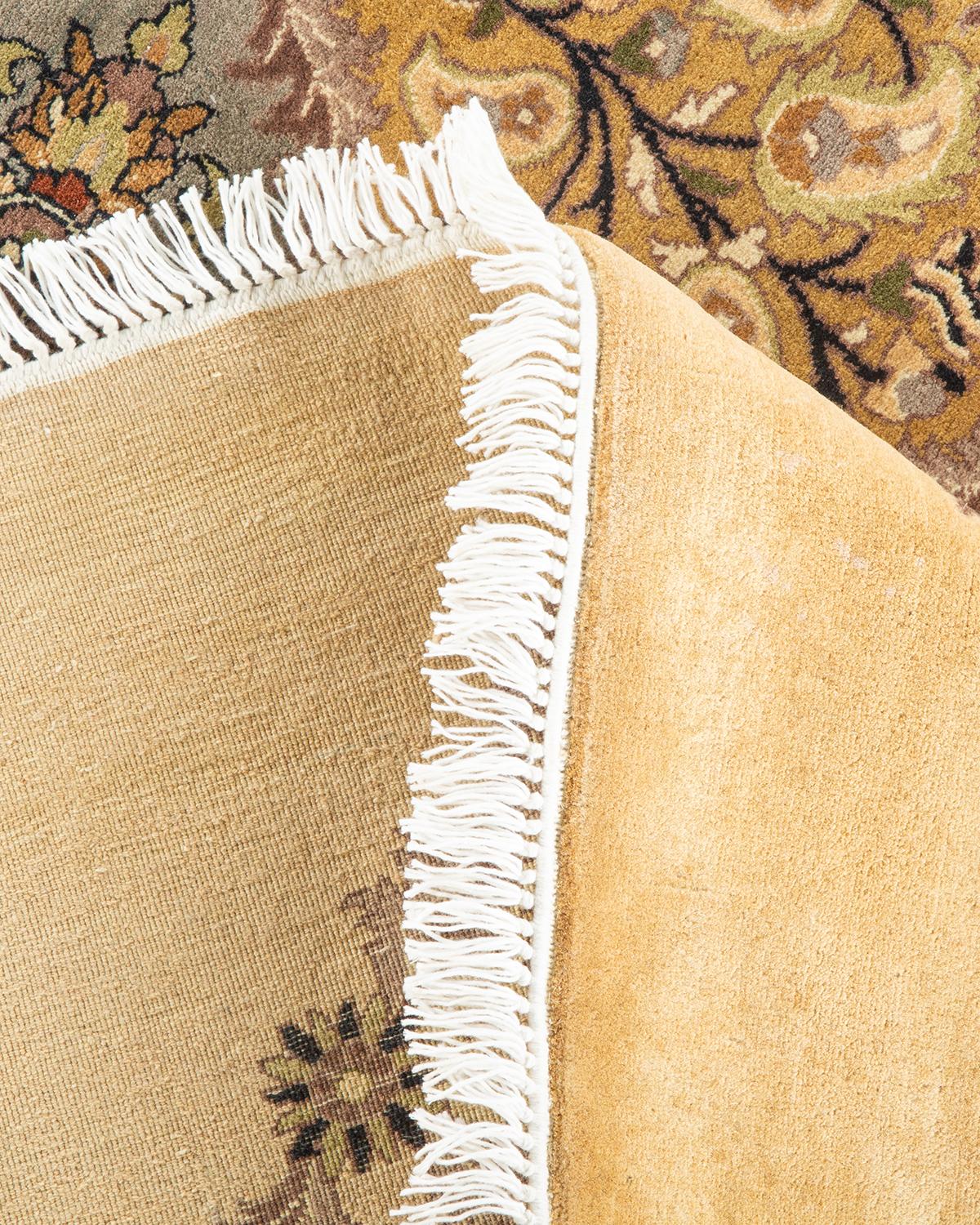 Laine Tapis Mogul jaune overdyed noué à la main unique en son genre, unique en son genre en vente