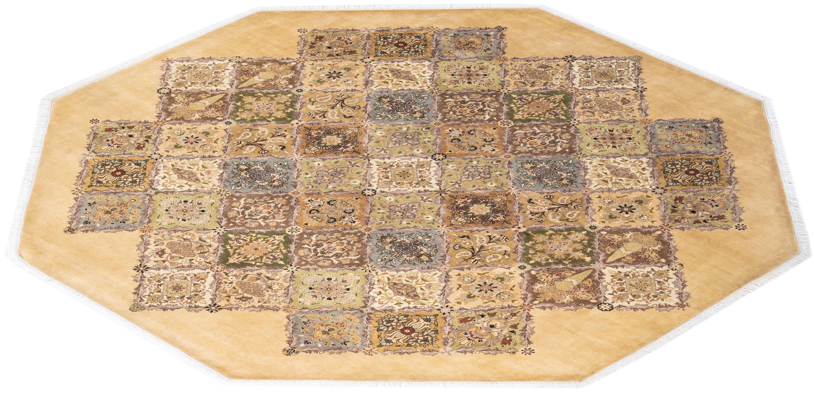 Tapis Mogul jaune overdyed noué à la main unique en son genre, unique en son genre en vente 2