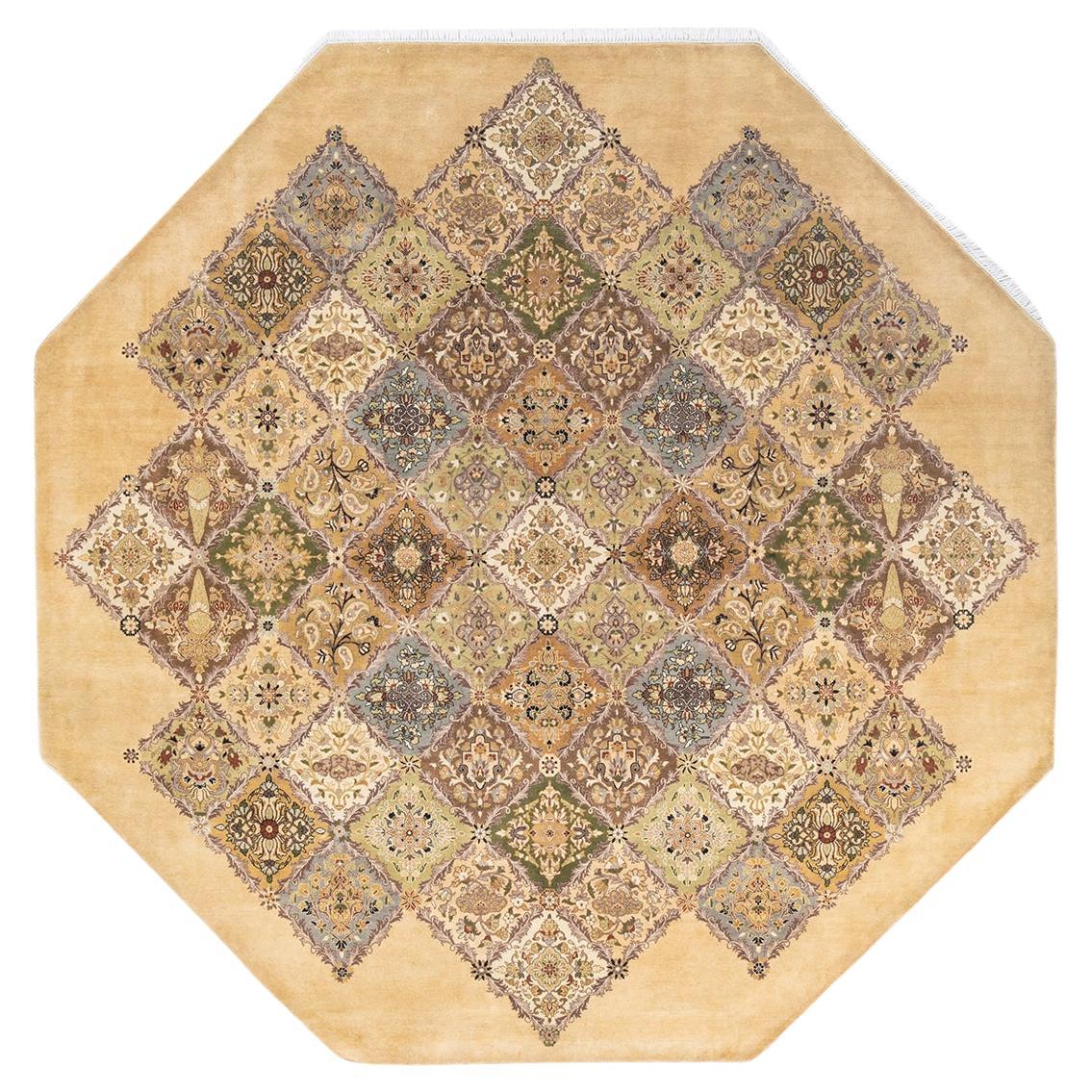 One-of-a-Kind Hand Knotted Overdyed Mogul Yellow Area Rug