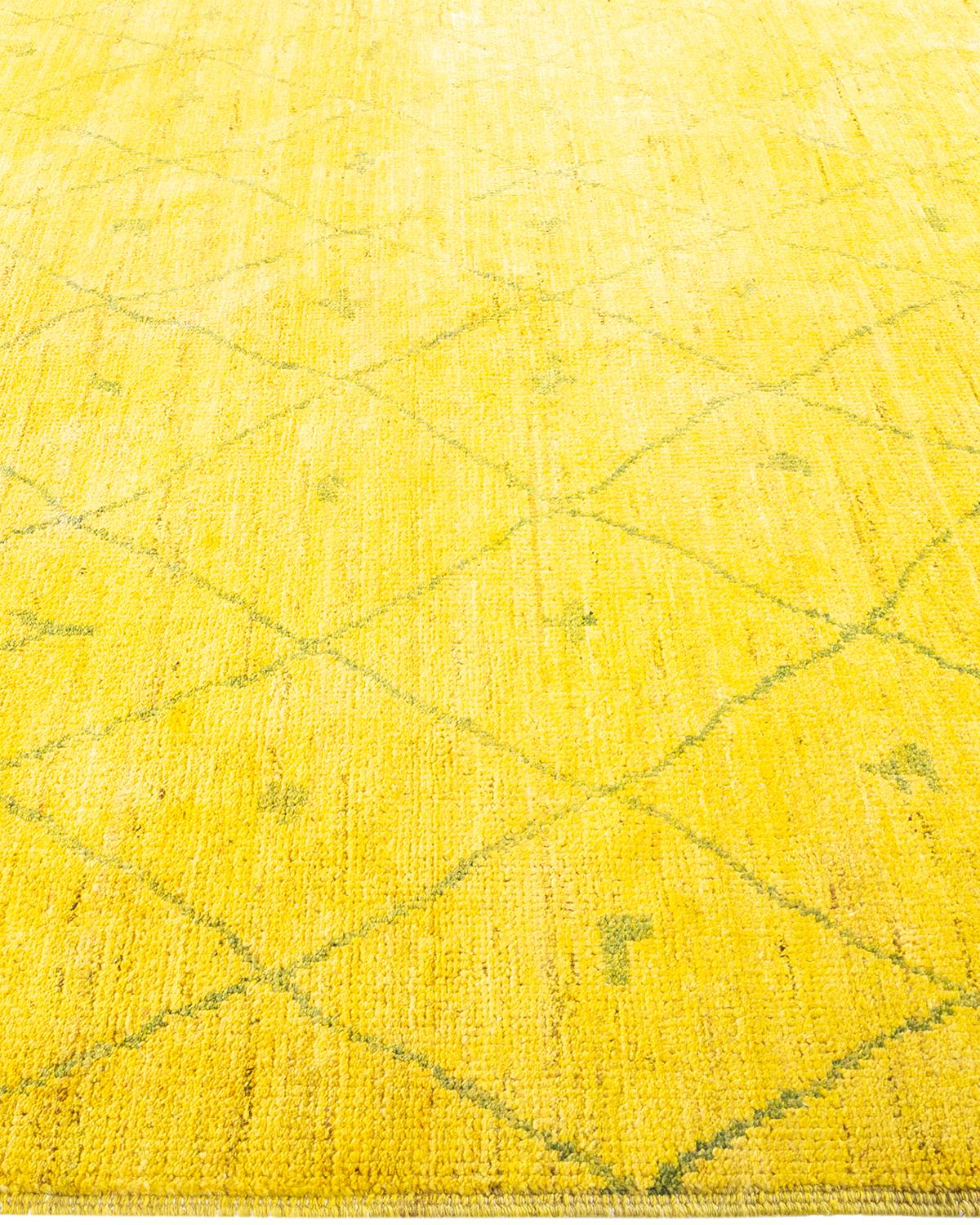 One-of-a-kind Hand Knotted Overdyed Moroccan Yellow Area Rug In New Condition In Norwalk, CT