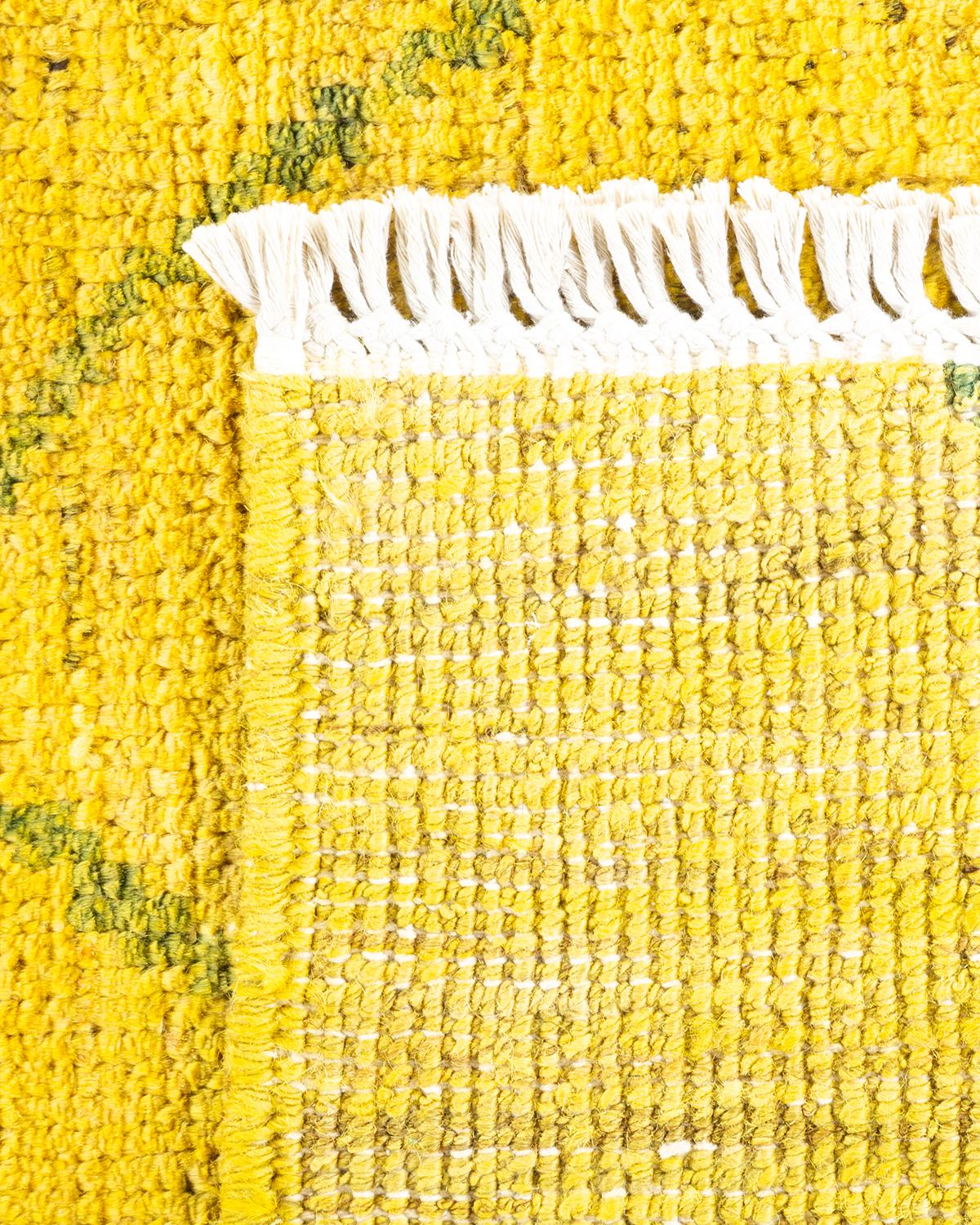 Contemporary One-of-a-kind Hand Knotted Overdyed Moroccan Yellow Area Rug