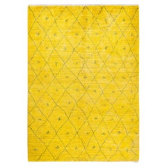 One-of-a-kind Hand Knotted Overdyed Moroccan Yellow Area Rug