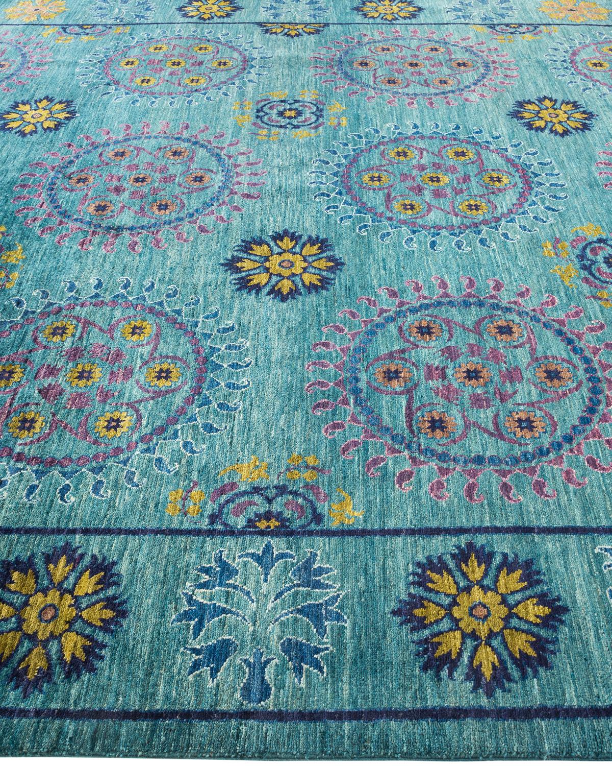 One-Of-A-Kind Hand Knotted Overdyed Suzani Green Area Rug 7' 10