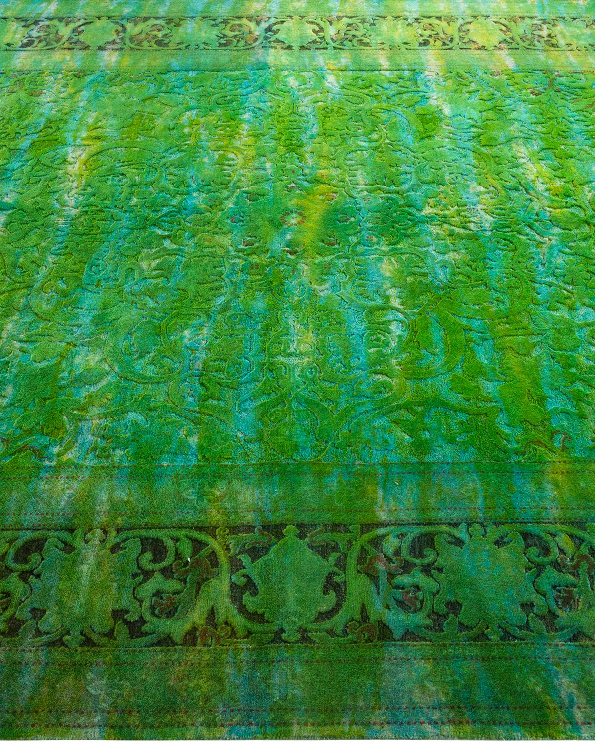 One-of-a-Kind Hand Knotted Overdyed Transitional Green Area Rug In New Condition In Norwalk, CT