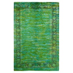 One-of-a-Kind Hand Knotted Overdyed Transitional Green Area Rug