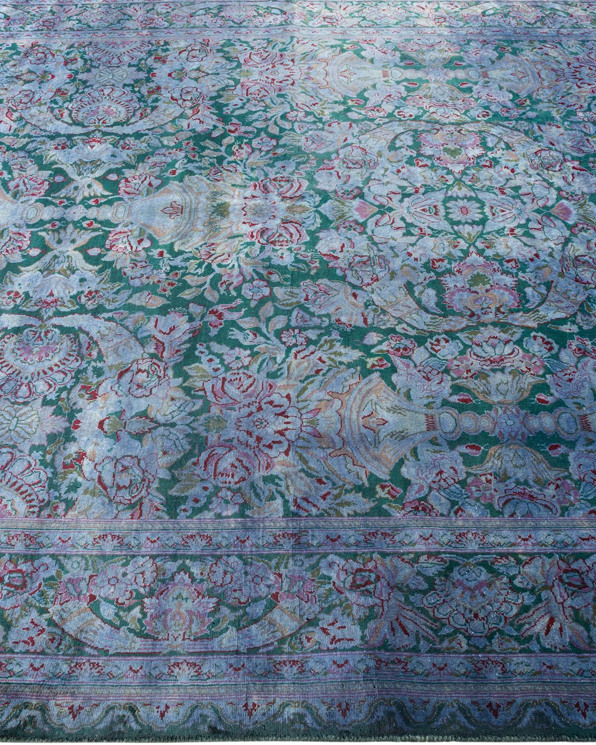One-of-a-kind Hand Knotted Overdyed Transitional Green Area Rug In New Condition For Sale In Norwalk, CT