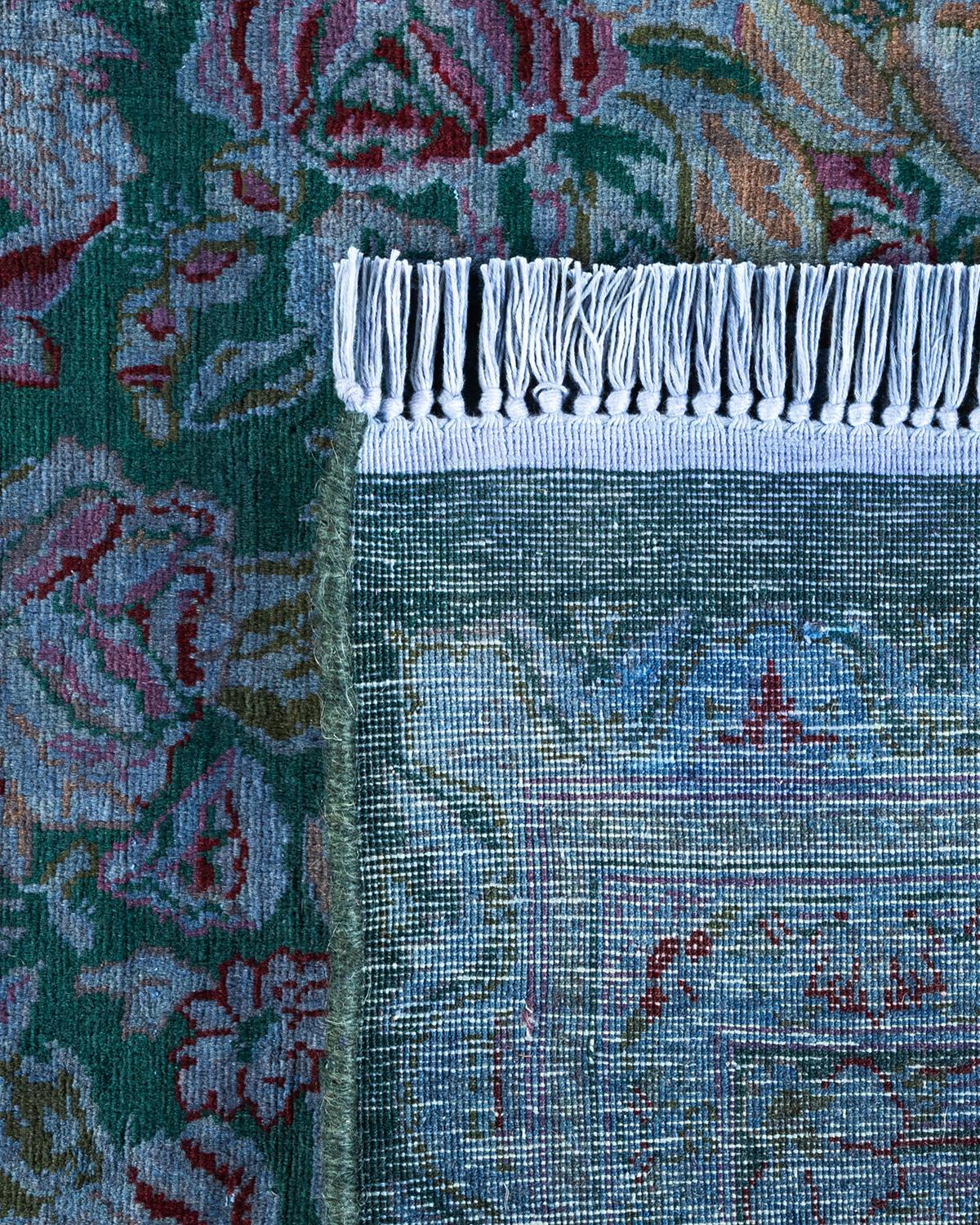Contemporary One-of-a-kind Hand Knotted Overdyed Transitional Green Area Rug For Sale