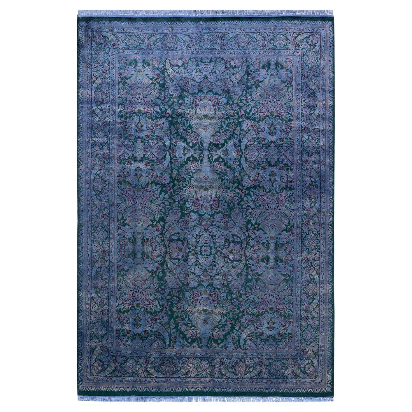 One-of-a-kind Hand Knotted Overdyed Transitional Green Area Rug For Sale