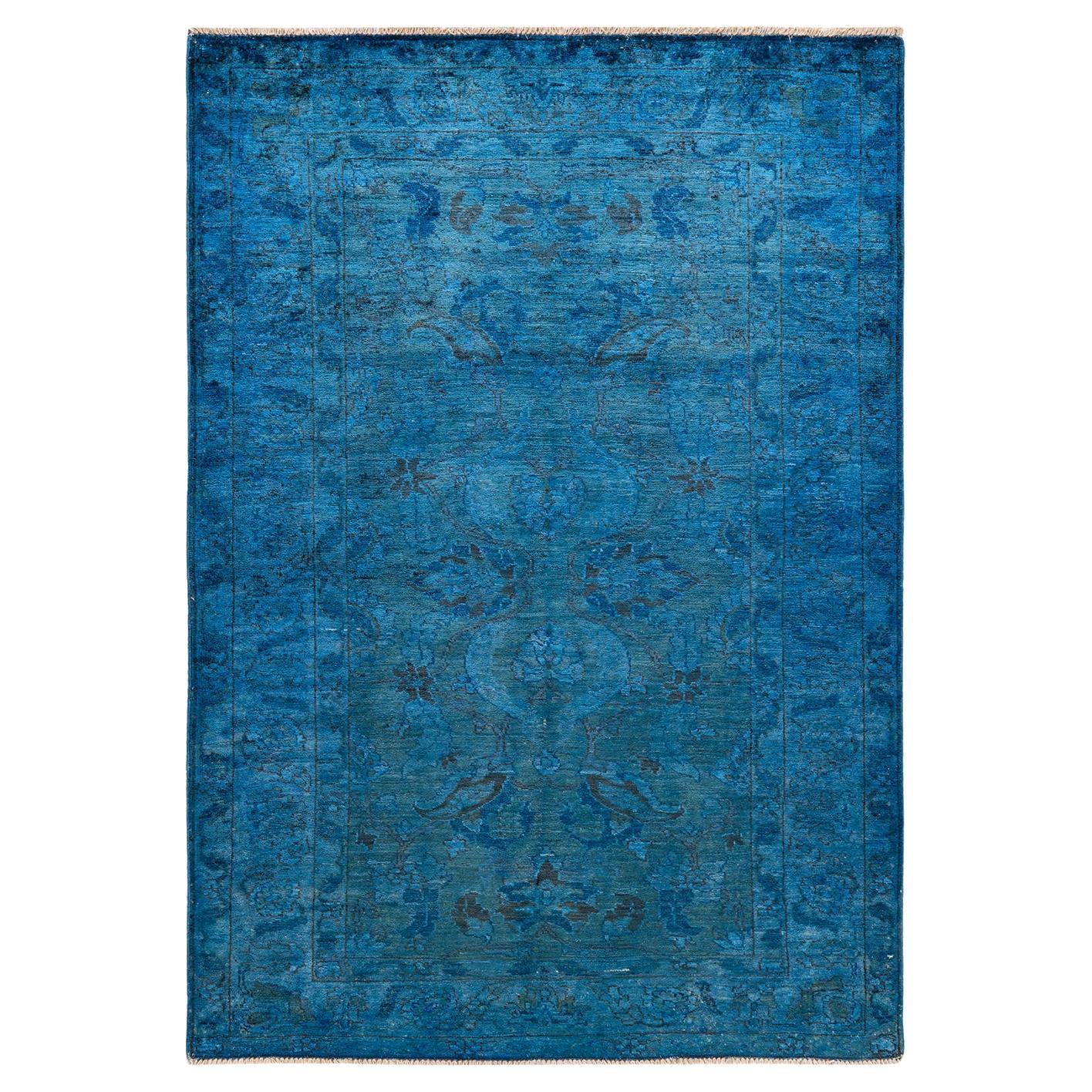 One-of-a-kind Hand Knotted Overdyed Vibrance Blue Area Rug