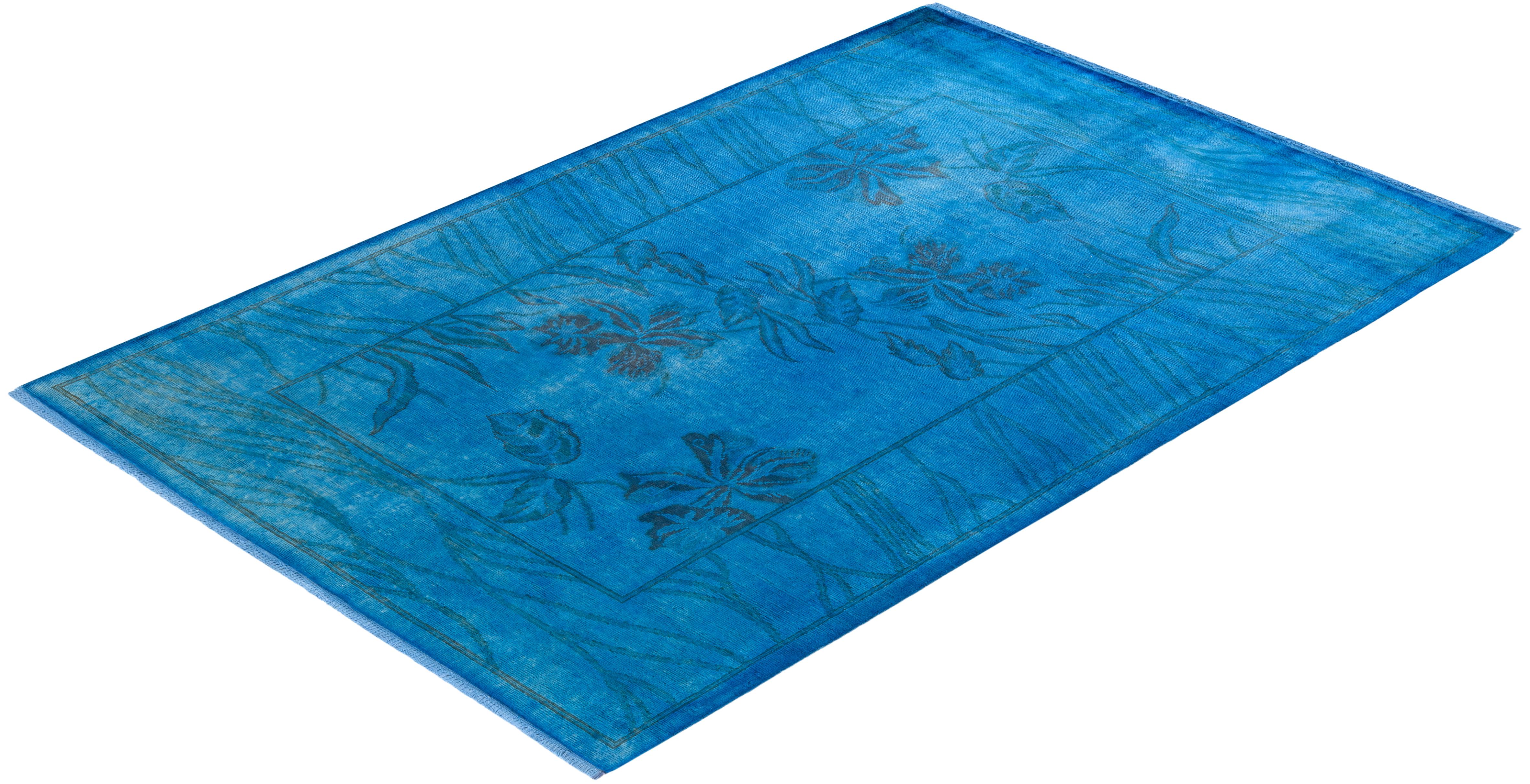 One-of-a-kind Hand Knotted Overdyed Vibrance Blue Area Rug For Sale 2