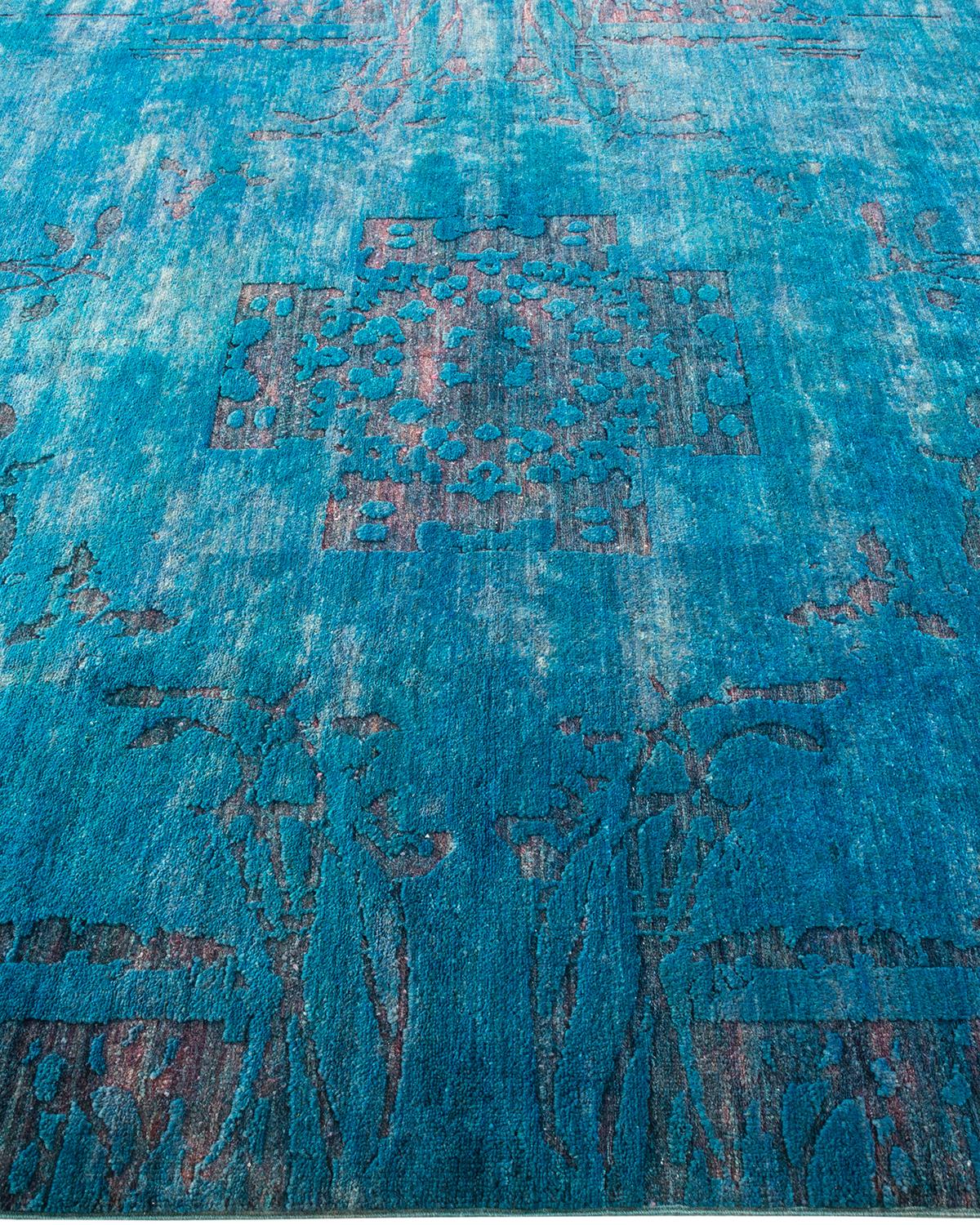 One-of-a-kind Hand Knotted Overdyed Vibrance Blue Area Rug In New Condition For Sale In Norwalk, CT