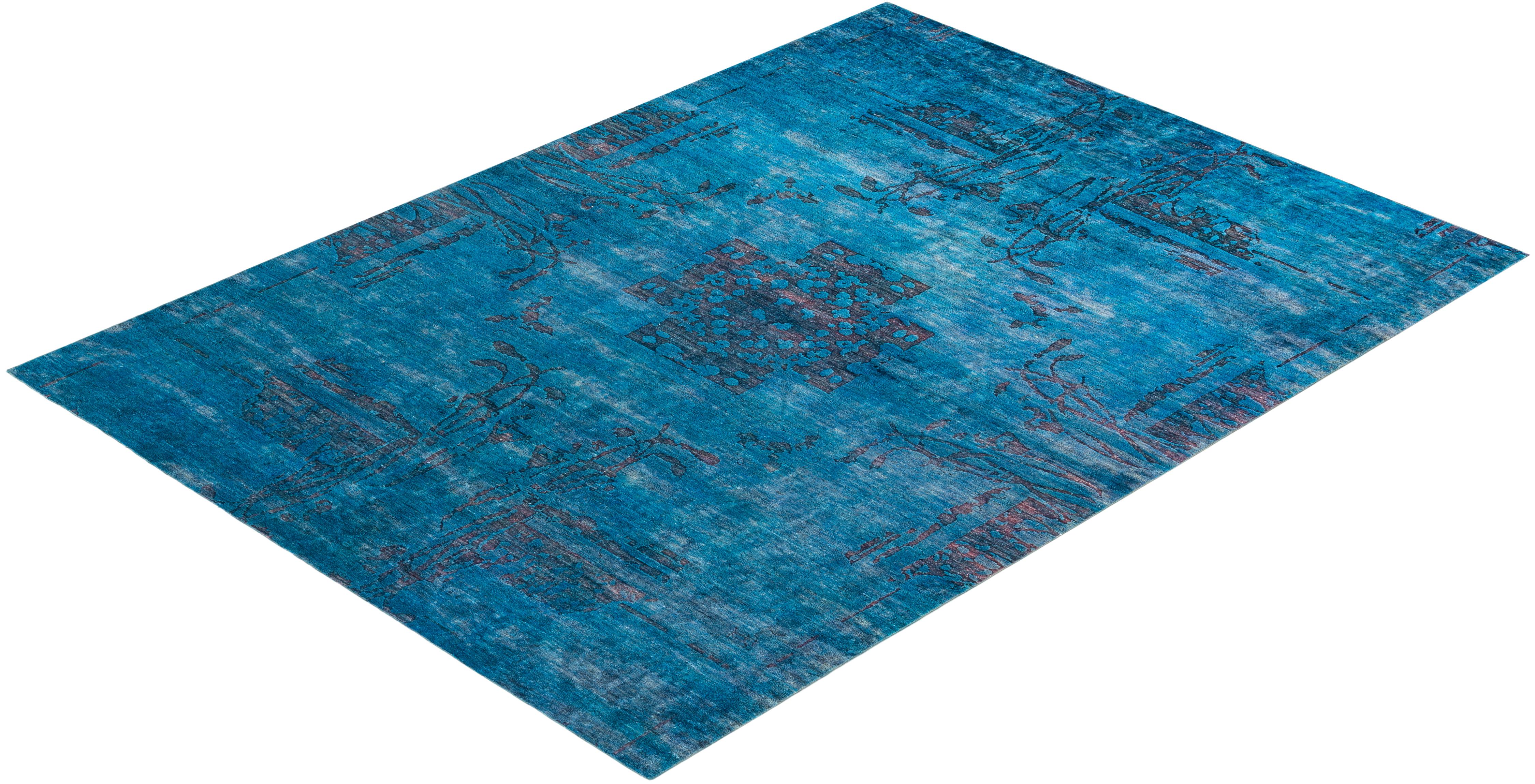 One-of-a-kind Hand Knotted Overdyed Vibrance Blue Area Rug For Sale 2