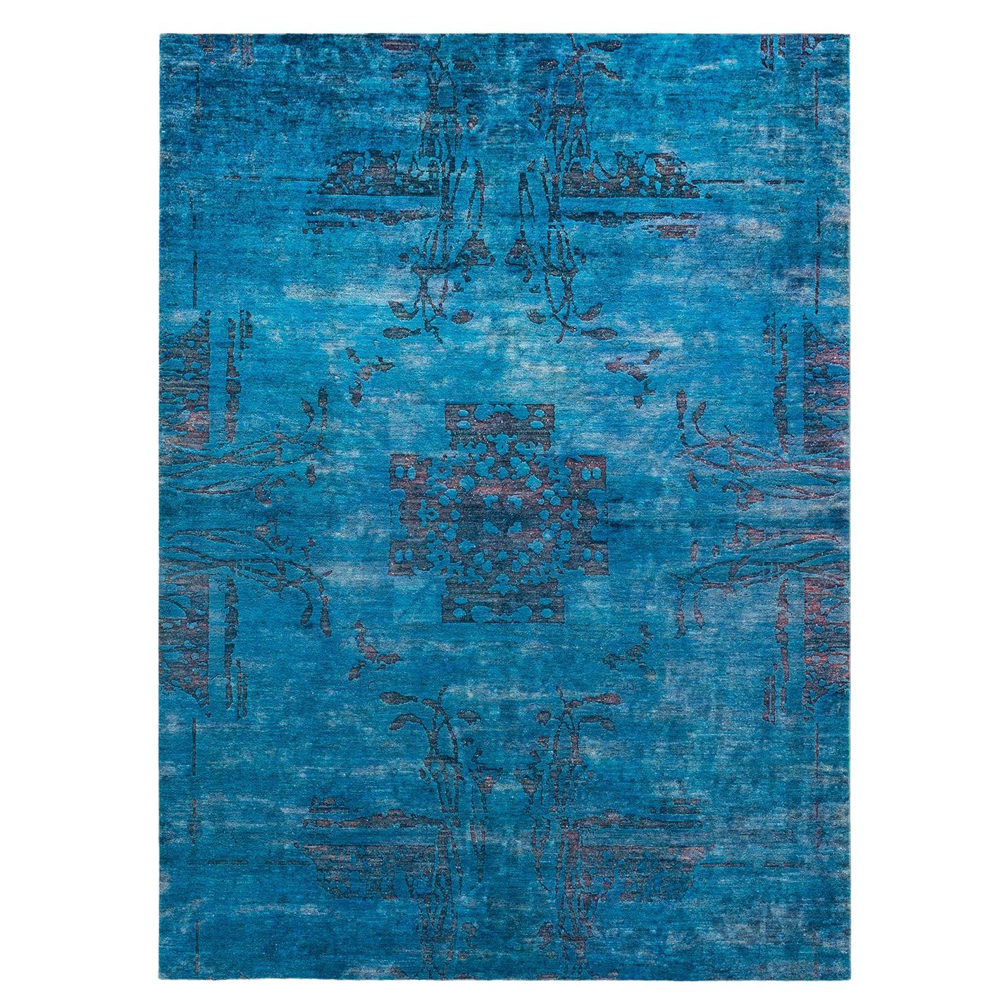 One-of-a-kind Hand Knotted Overdyed Vibrance Blue Area Rug For Sale