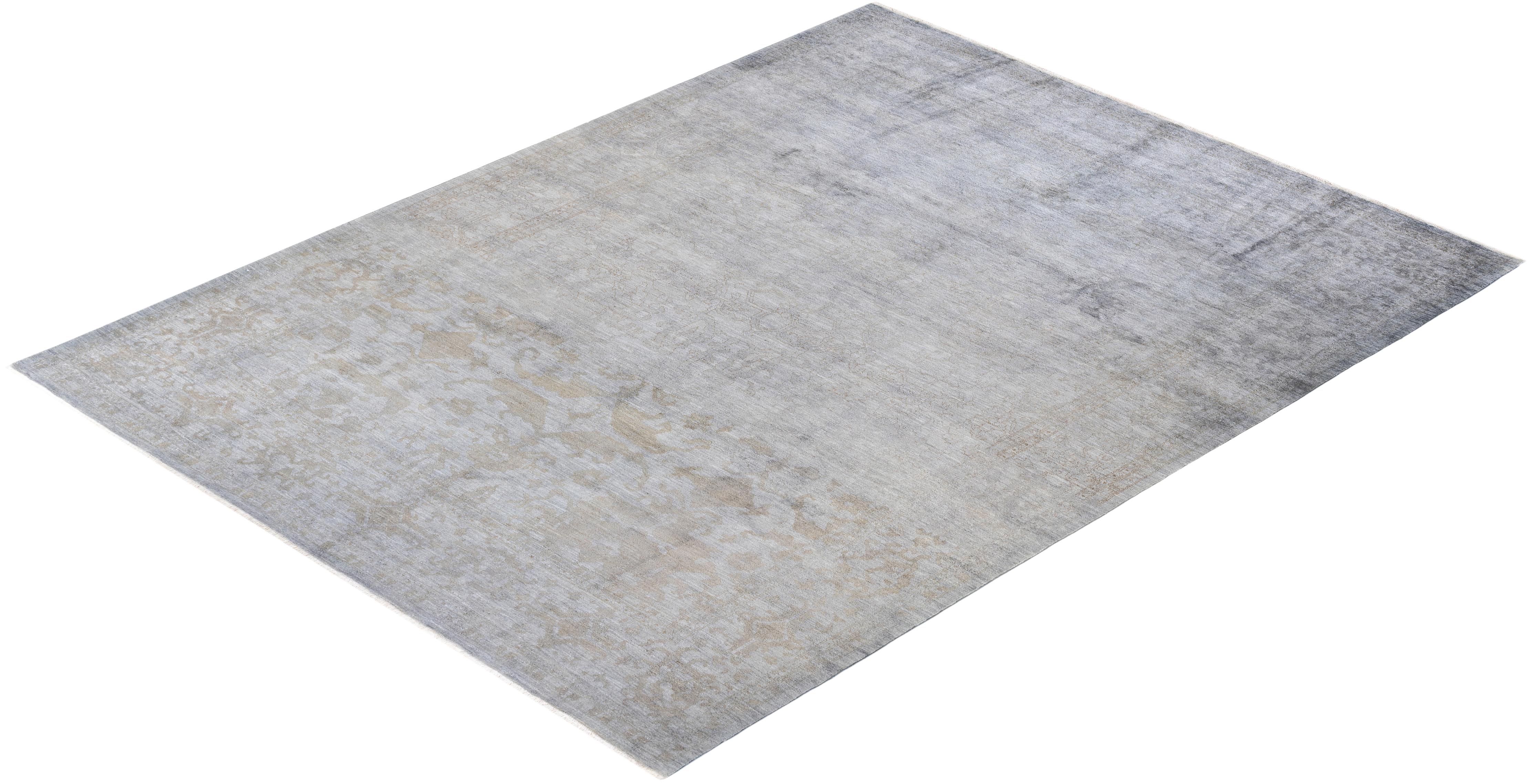 One-of-a-Kind Hand Knotted Overdyed Vibrance Grey Area Rug 2