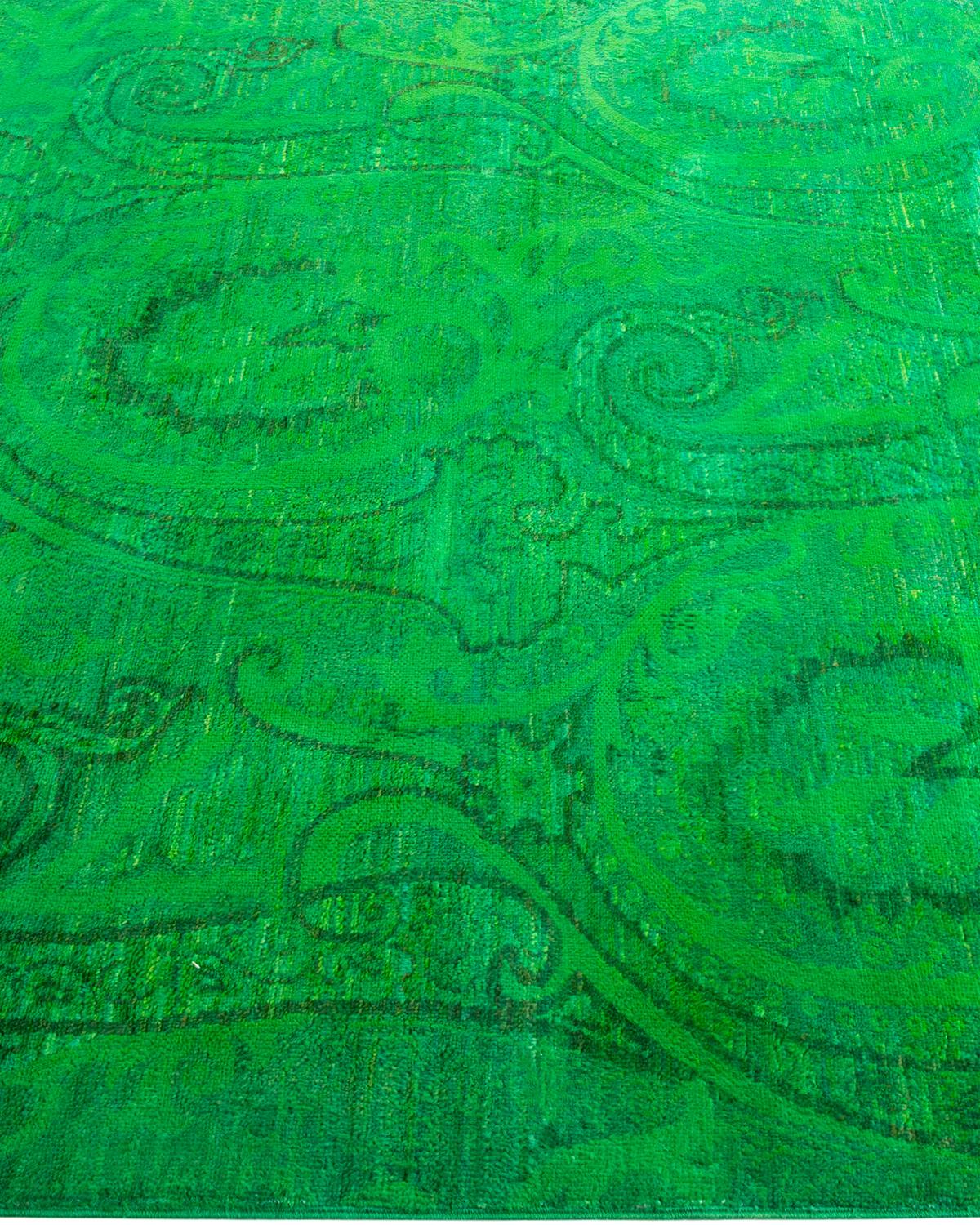 One-of-a-kind Hand Knotted Overdyed Vibrance Green Area Rug In New Condition For Sale In Norwalk, CT