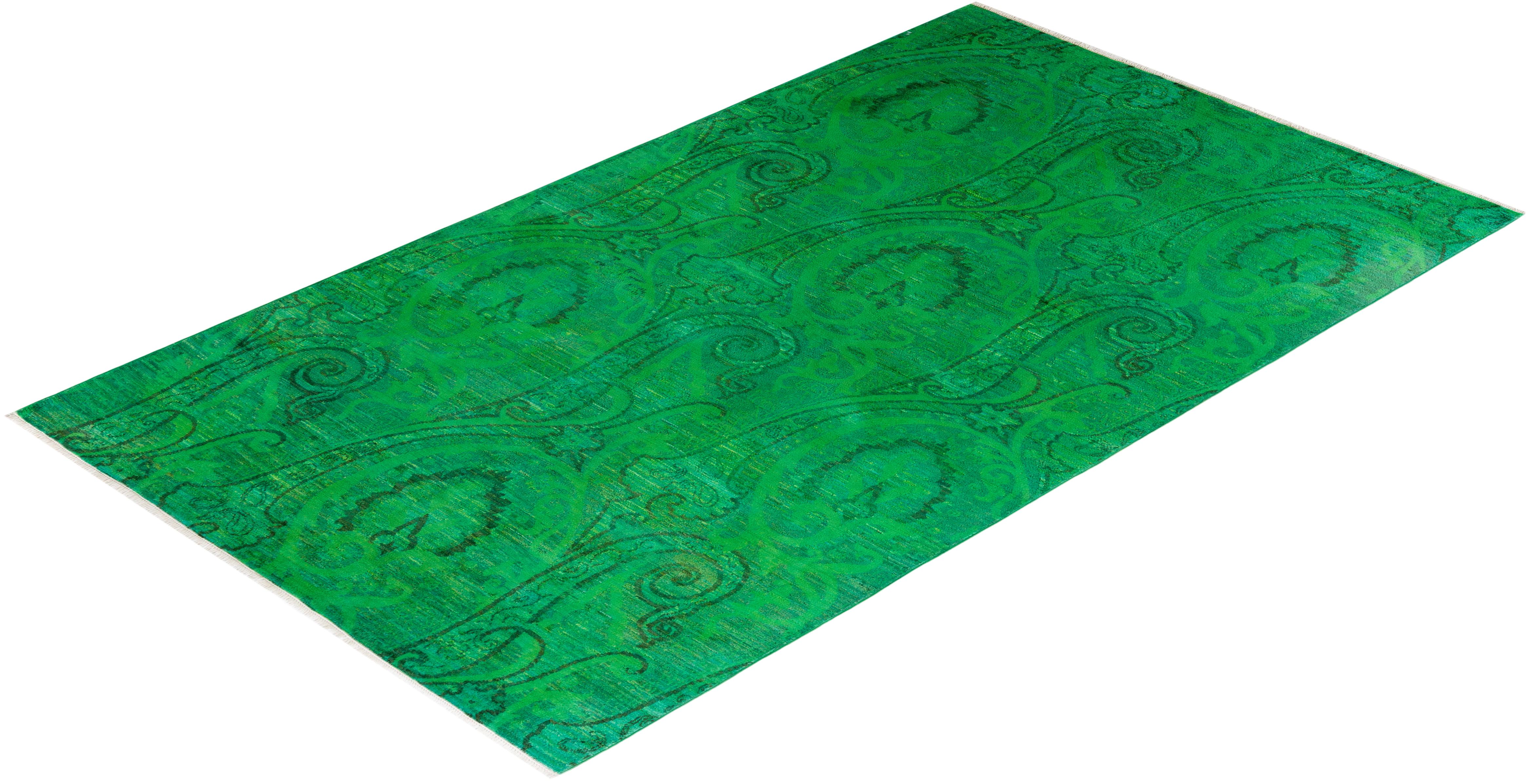 One-of-a-kind Hand Knotted Overdyed Vibrance Green Area Rug For Sale 2