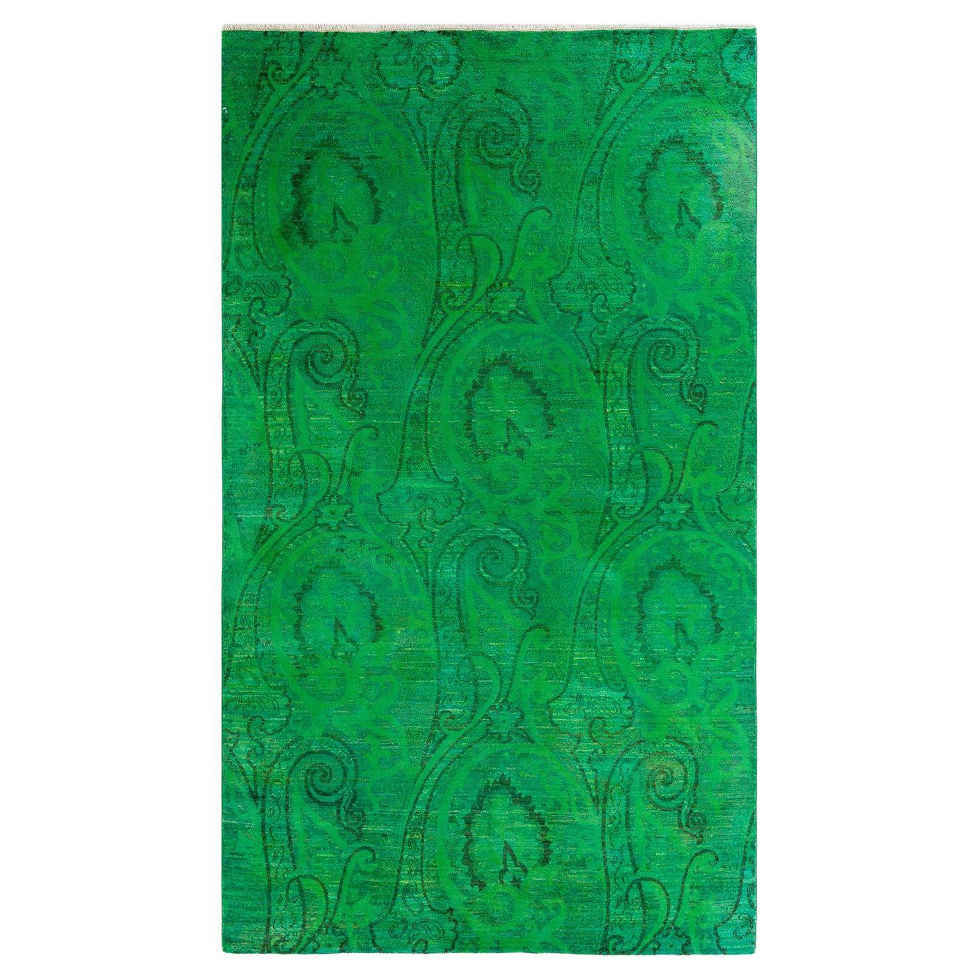 One-of-a-kind Hand Knotted Overdyed Vibrance Green Area Rug For Sale