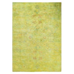One-of-a-Kind Hand Knotted Overdyed Vibrance Green Area Rug