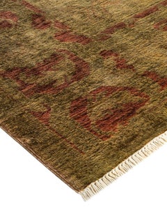One-of-a-Kind Hand Knotted Overdyed Vibrance Green Area Rug