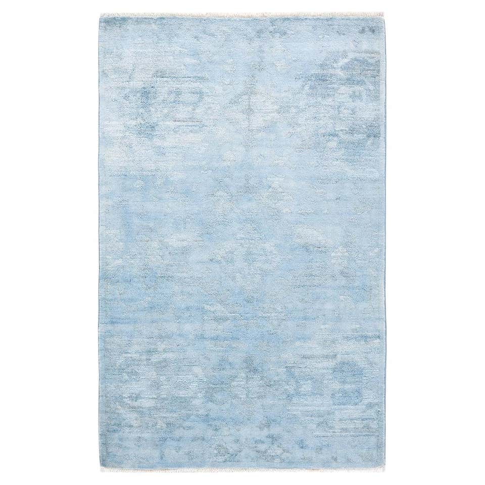 Vintage Distressed Overdyed Blue Wool Rug For Sale at 1stDibs