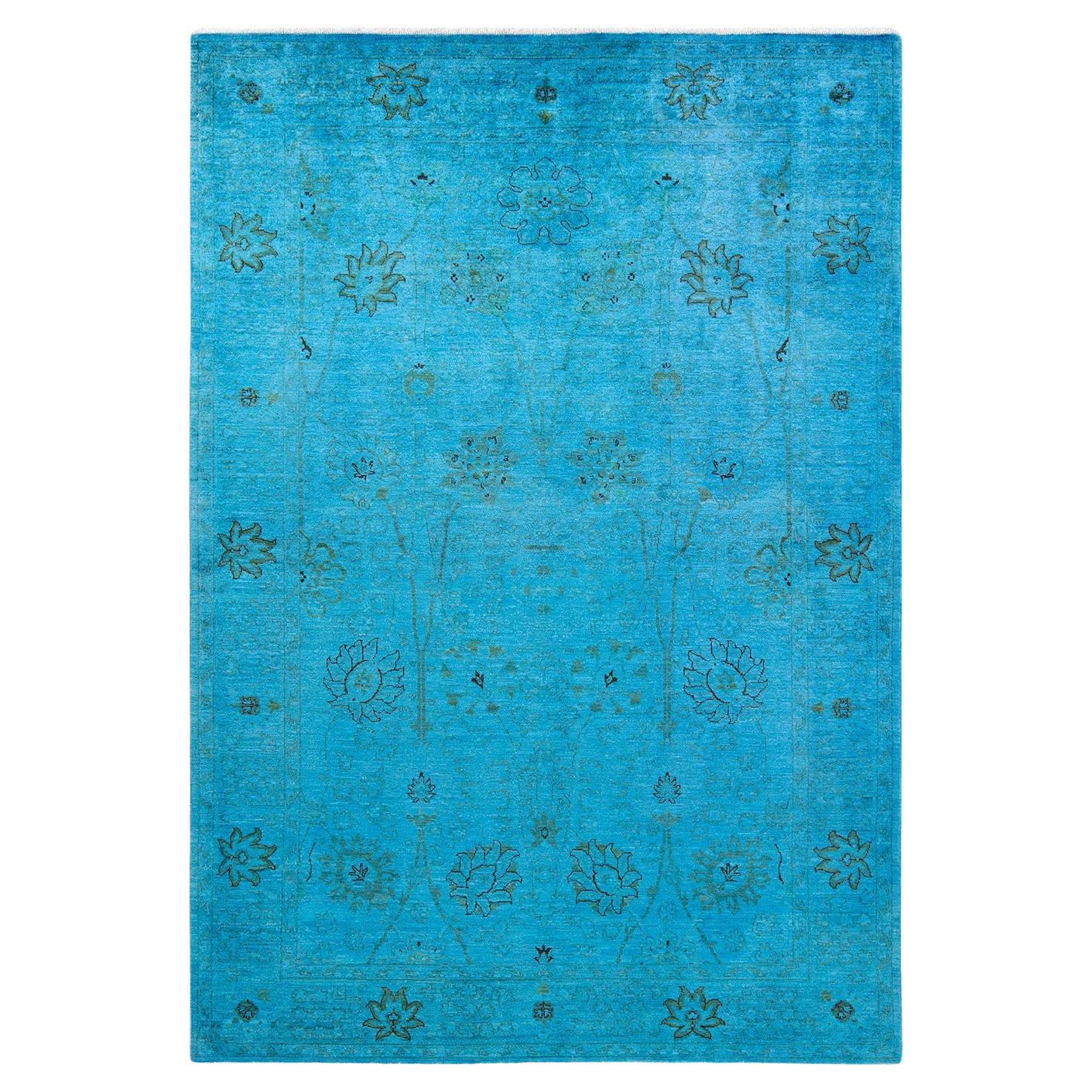 One-of-a-kind Hand Knotted Overdyed Vibrance Light Blue Area Rug