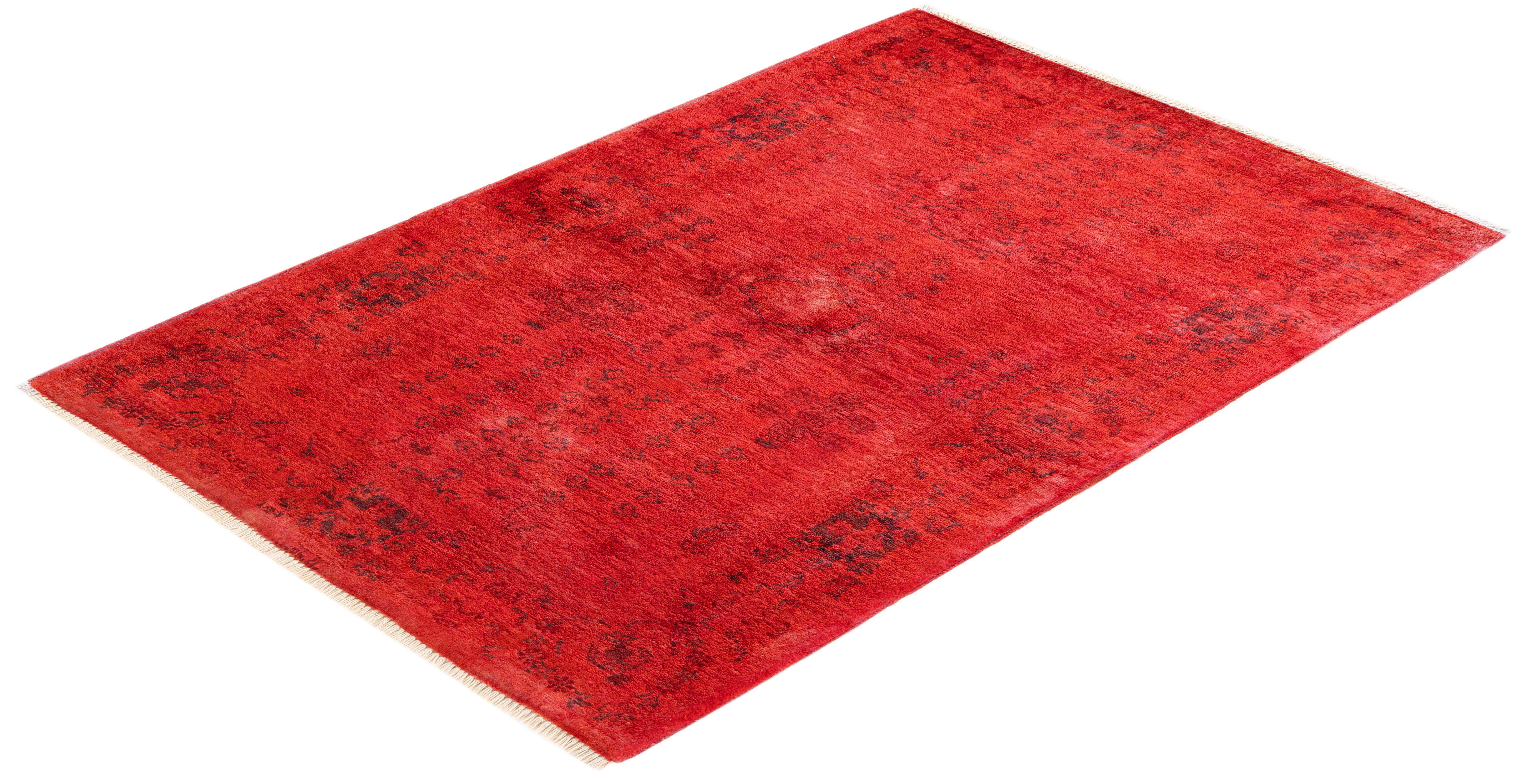 One-of-a-Kind Hand Knotted Overdyed Vibrance Orange Area Rug 2